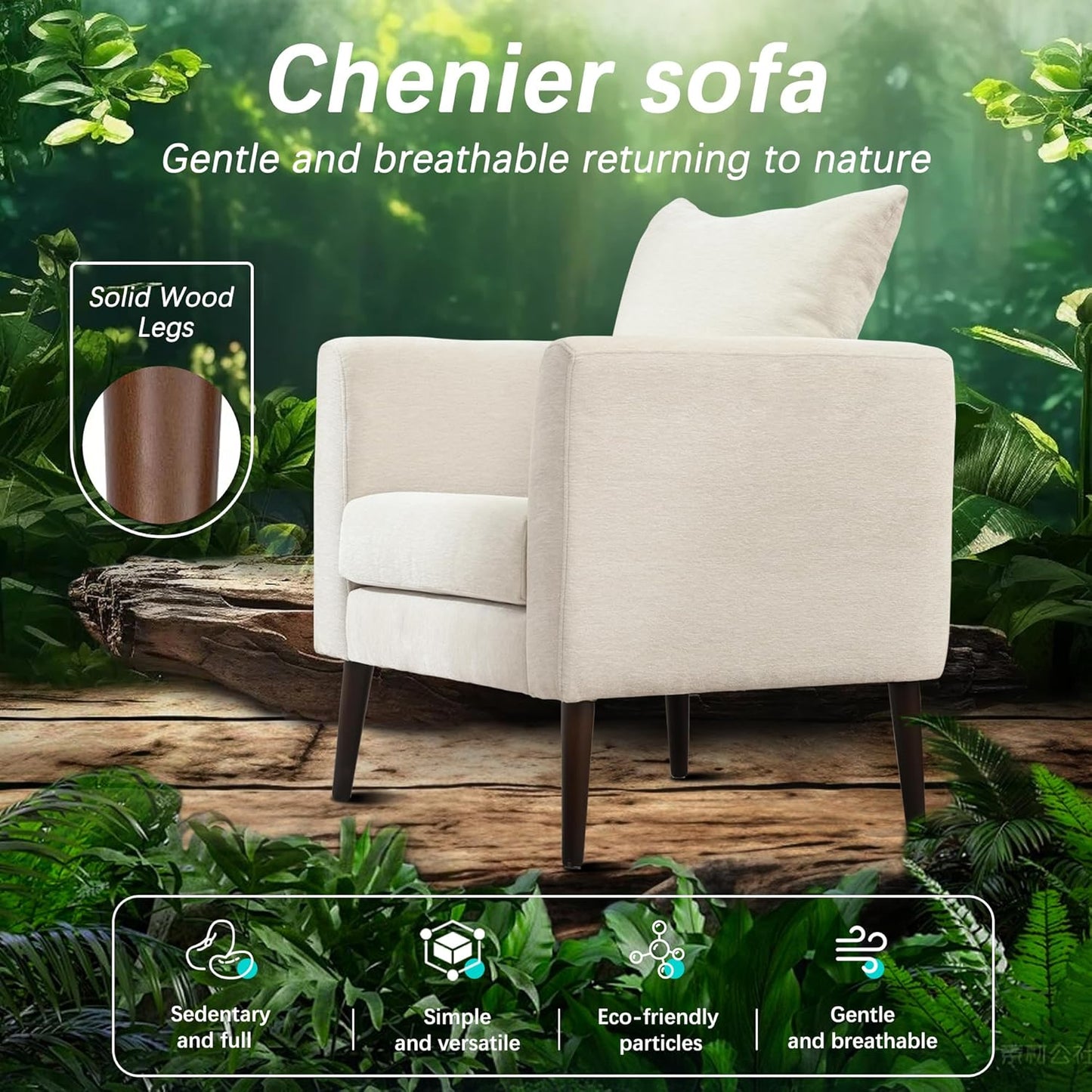 Barrel Accent Chair Set of 2 with Back Pillow, Large Upholstered Armchair with Solid Wood Legs Modern Reading Chairs for Living Room Bedroom