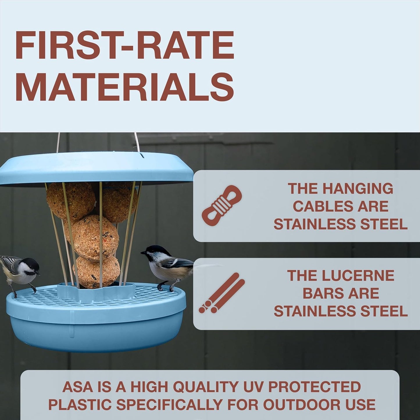 SWISSINNO No Mess Bird Feeder Lucerne Smart Birds for Fat Balls - Feed Birds, not mice & Rats! Robust & Reliable for Hanging - Made in EU - Light Blue