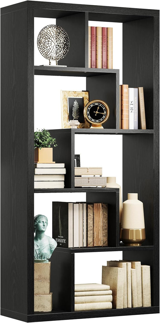 IRONCK Geometric Bookcase 6-Shelf Industrial Bookshelf Black Etagere Bookcase Tall Storage Display Bookshelf with Thicken Shelf for Living Room Home Office