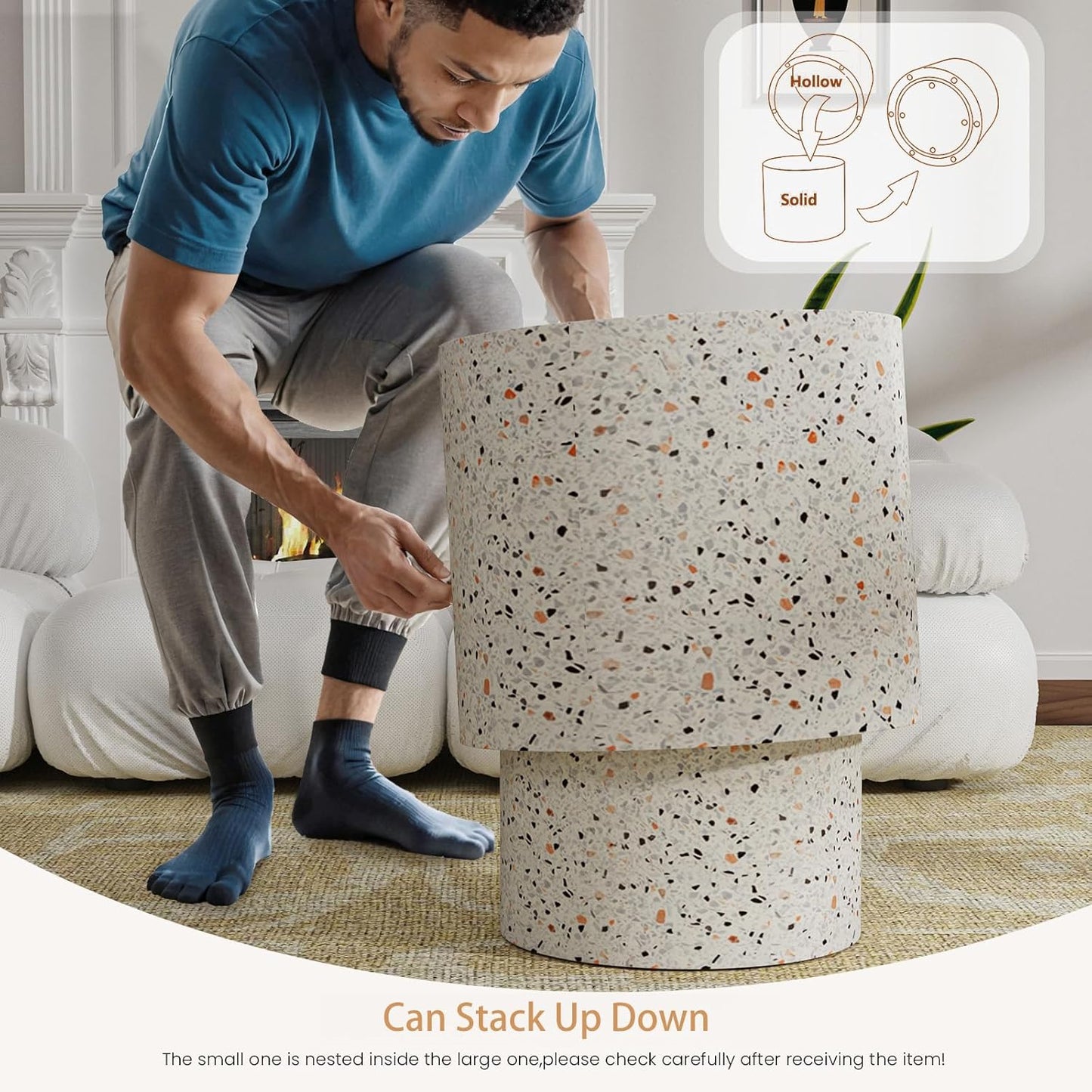 Terrazzo Round Nesting Coffee Tables 2 Piece Set - Contemporary Design, Sturdy Build, Multifunctional for Living Room, Office, and Balcony Use (Terrazzo 18.1in)