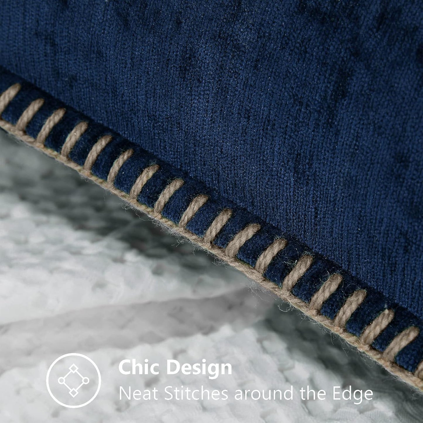 decorUhome Chenille Soft Throw Pillow Covers 24x24 Set of 2, Farmhouse Velvet Neutral Decorative Euro Pillow Covers with Stitched Edge for Couch Sofa Bed Home Decor, Poseidon