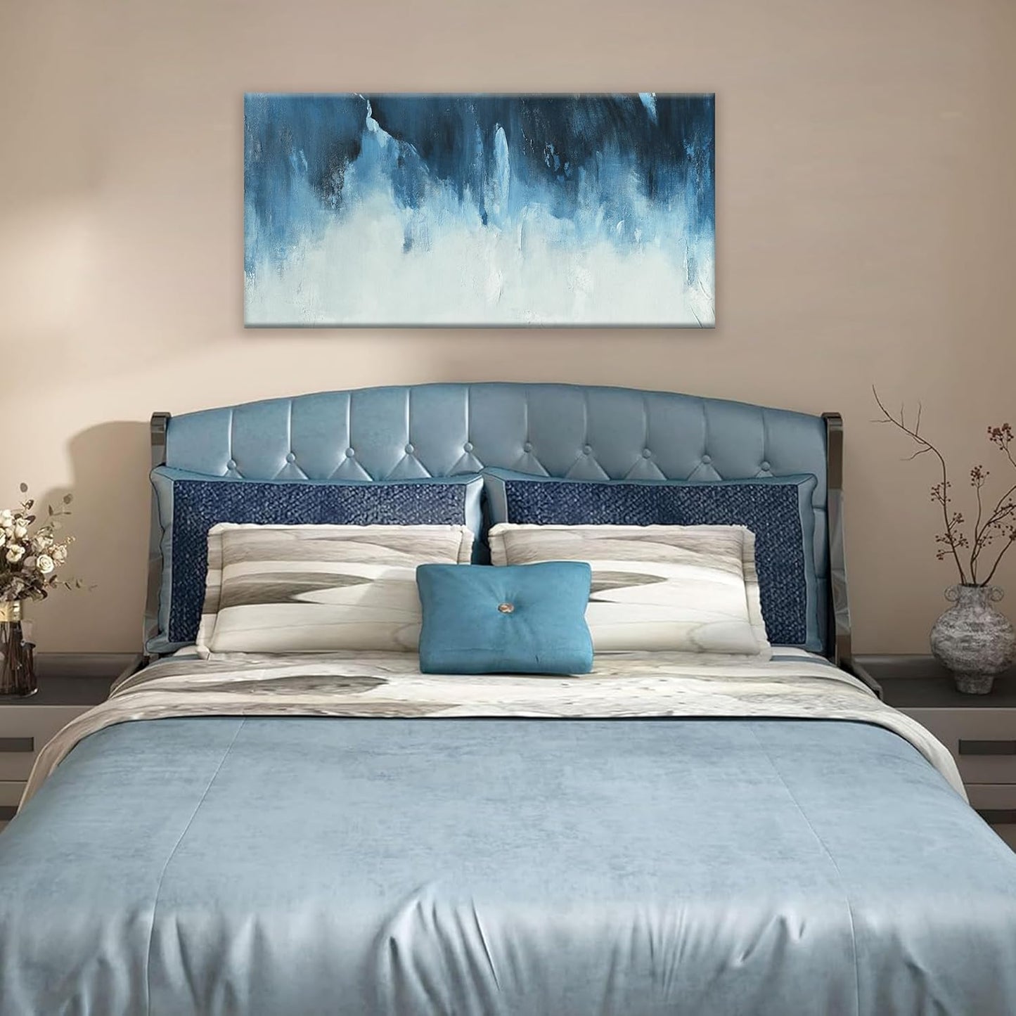 Canvas Wall Art Decor Abstract Art White Blue Wall Art Decor Pictures for Living Room Art Work Decoration Modern Abstract Wall Art Paintings Prints For Home Bedroom Office Kitchen Wall Decor 20" x 40"