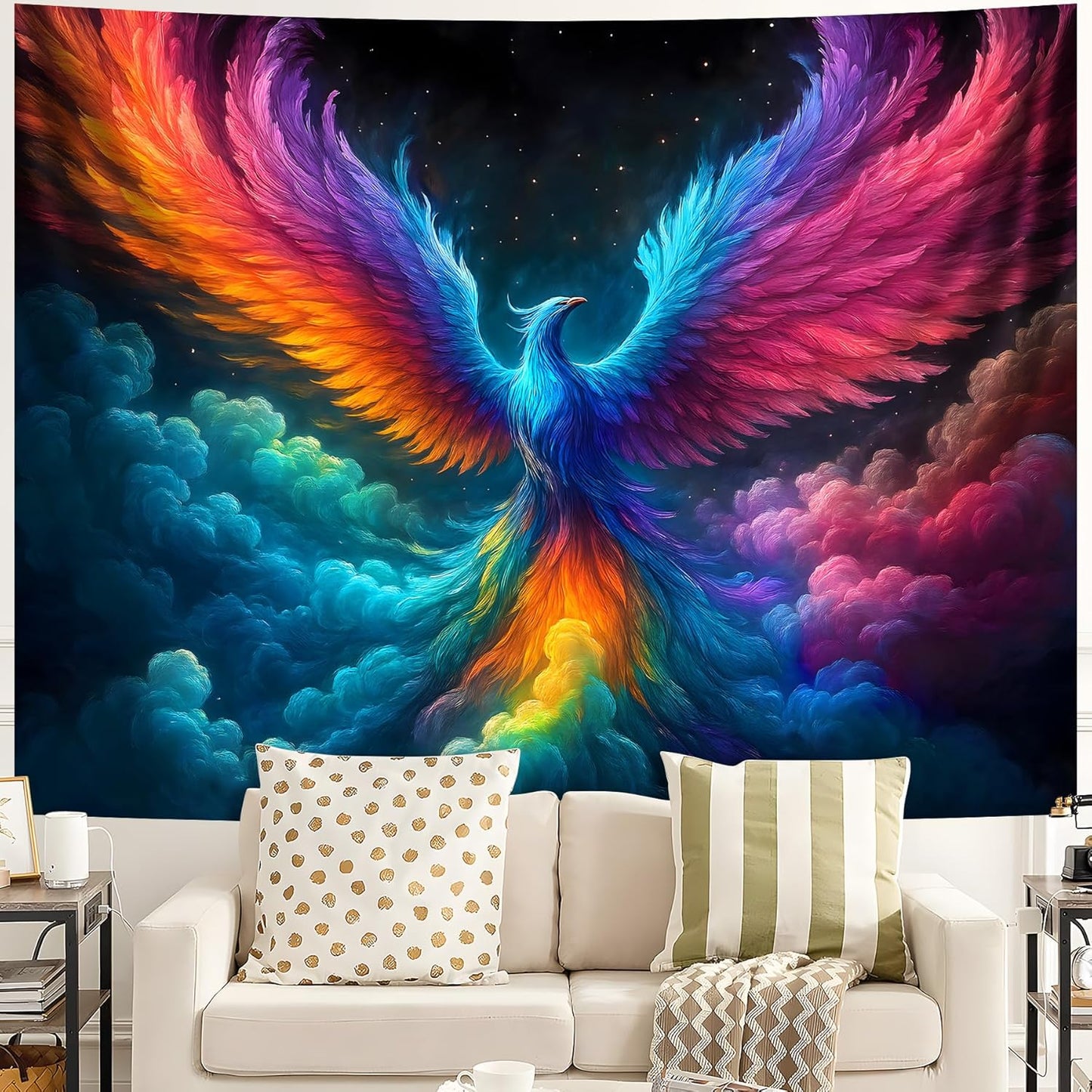 Blacklight Tapestry,WingTapestry Glow In The Dark,UV Reactive Black Light Upright Posters Wall Hanging for Bedroom Dorm Living Room Backdrop Decor (wing17, 79L" x 59W")