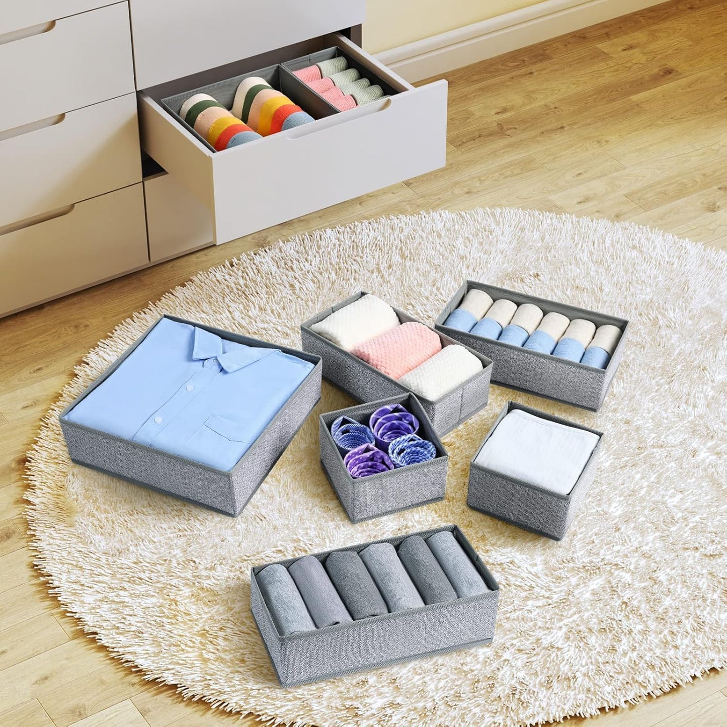 DIMJ Drawer Organizer Clothes 15 Pack - Foldable Baby Organizers and Storage & Dresser Organizer for Bedroom, Closet - Nursery Organization Dresser Dividers for underwear Sock Bra Belt Tie, Gray