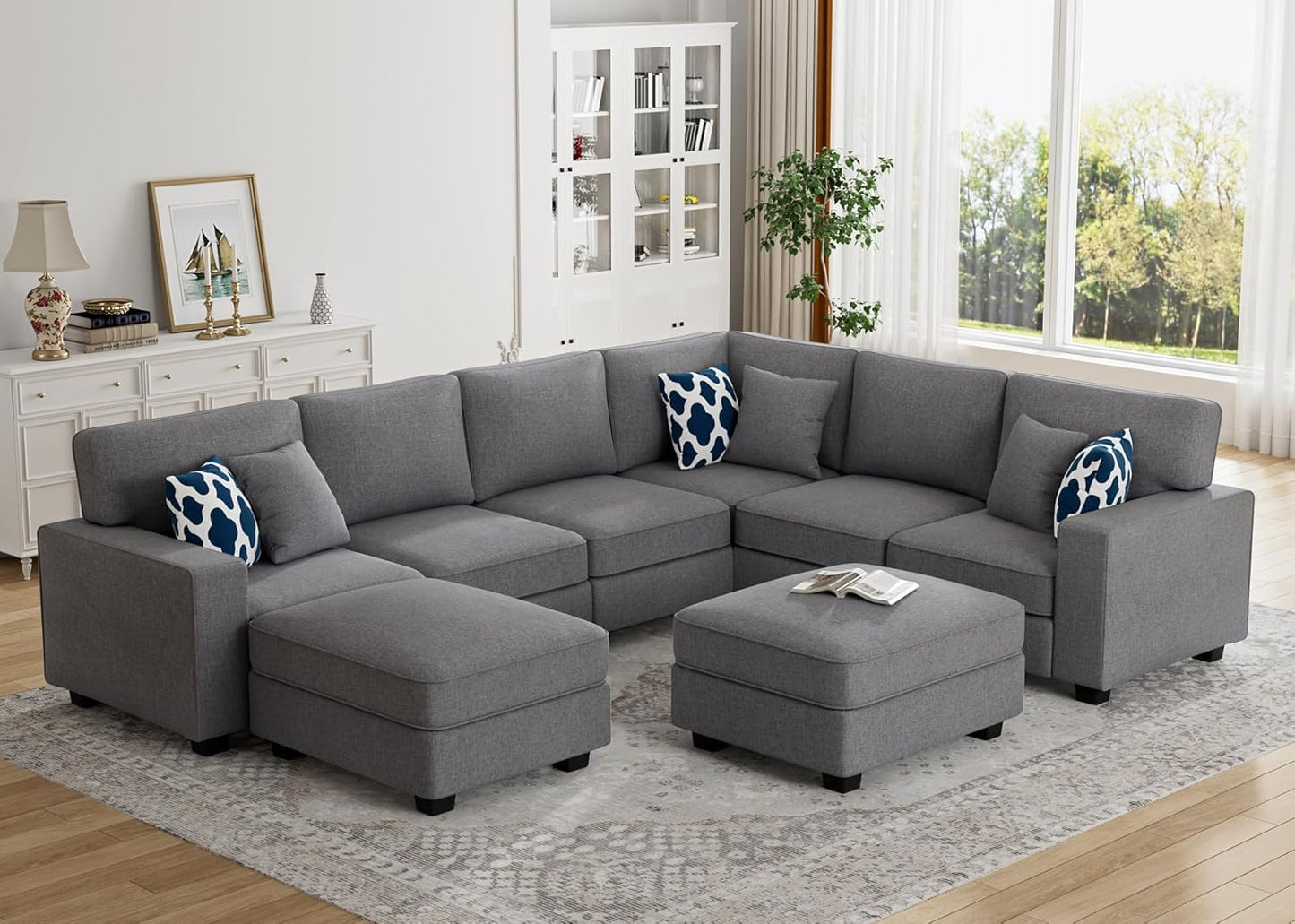 L Lengend Vansen Modular Sectional Sofa U Shaped Couch with Ottoman Modern Reversible Corner Sectional Couch for Living Room (Dark Grey, U Shaped Sofa-3)