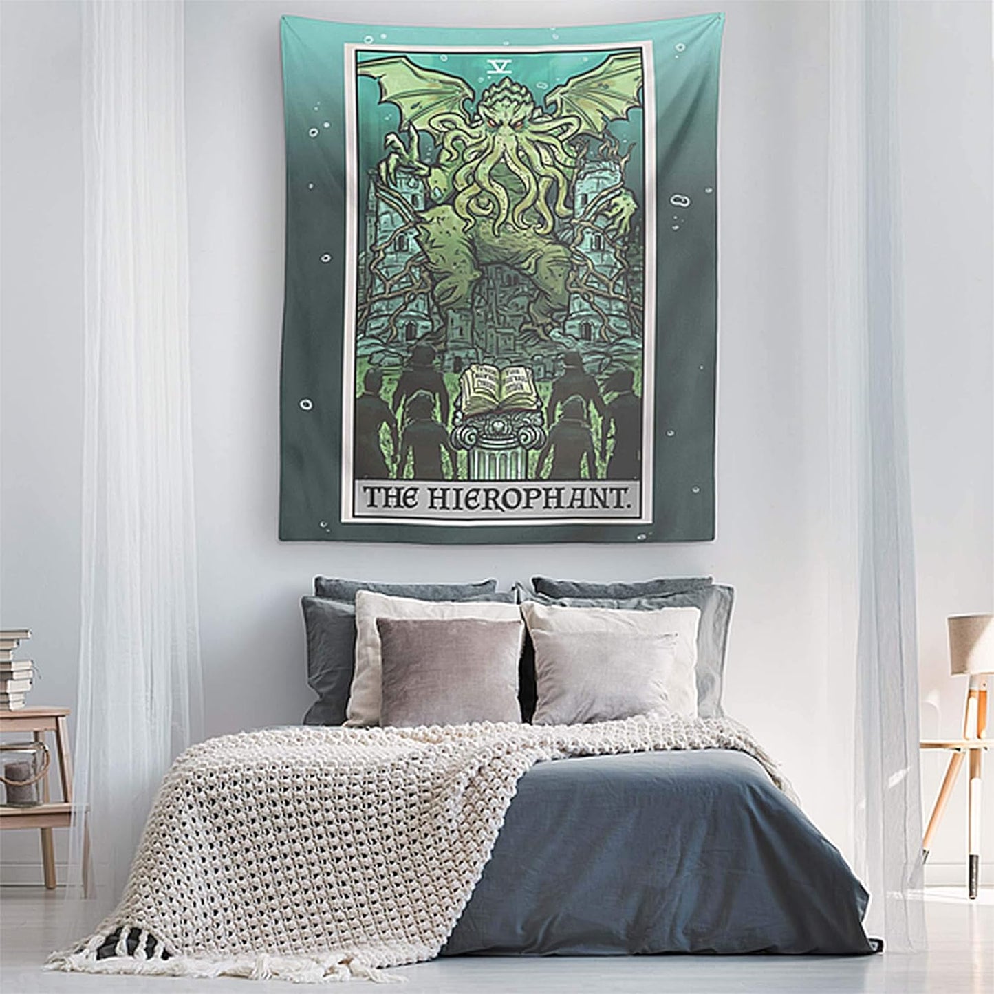 Cthulhu The Hierophant Tarot Card Wall Hanging H.P. Lovecraft Horror Home Decor Halloween Wall Art (80" x 68")