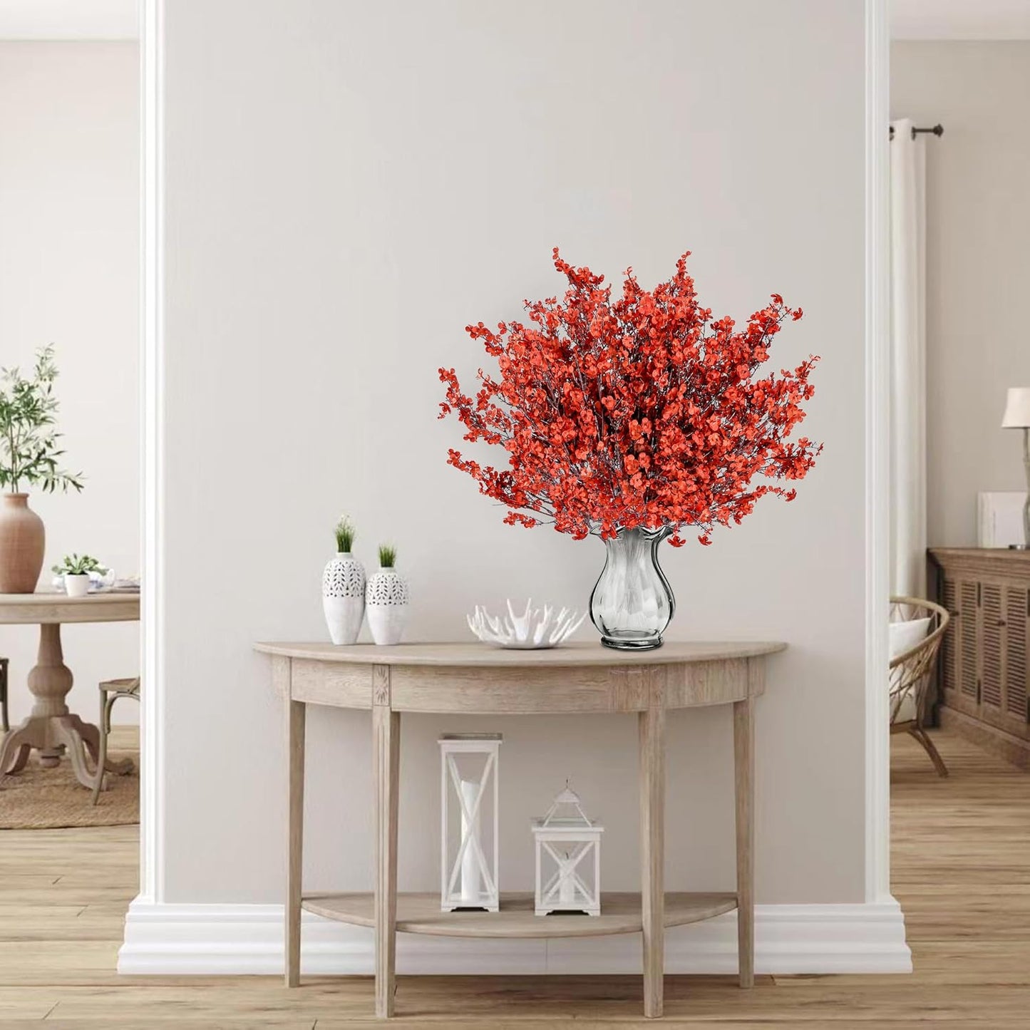 Sggvecsy 15 Pcs Babys Breath Artificial Flowers Gypsophila Bouquets Bulk Real Touch Fake Silk Flowers for Home DIY Floral Arrangement Table Centerpiece Fall Thanksgiving Autumn Decoration (Orange Red)