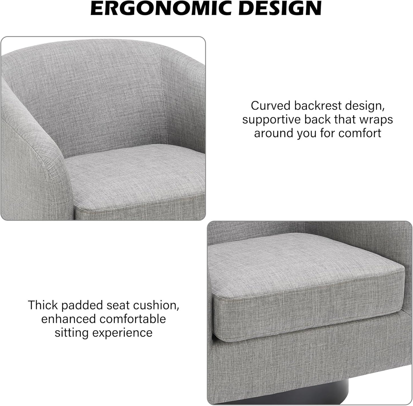 Swivel Barrel Accent Chair, Modern Round Linen Arm Chair for Living Room, Bedroom, Comfy Club Reading Chairs for Adults（Linen Fabric, Light Grey, Set of 4