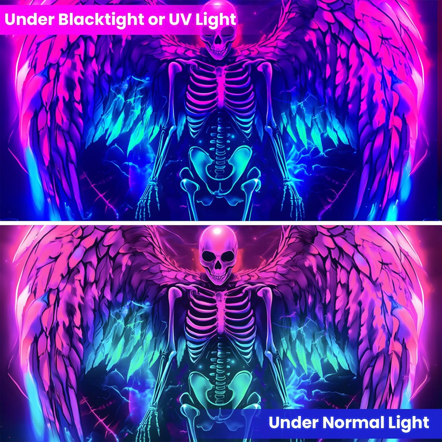 Blacklight Tapestry,WingTapestry Glow In The Dark,UV Reactive Black Light Upright Posters Wall Hanging for Bedroom Dorm Living Room Backdrop Decor (wing13, 90L" x 70W")