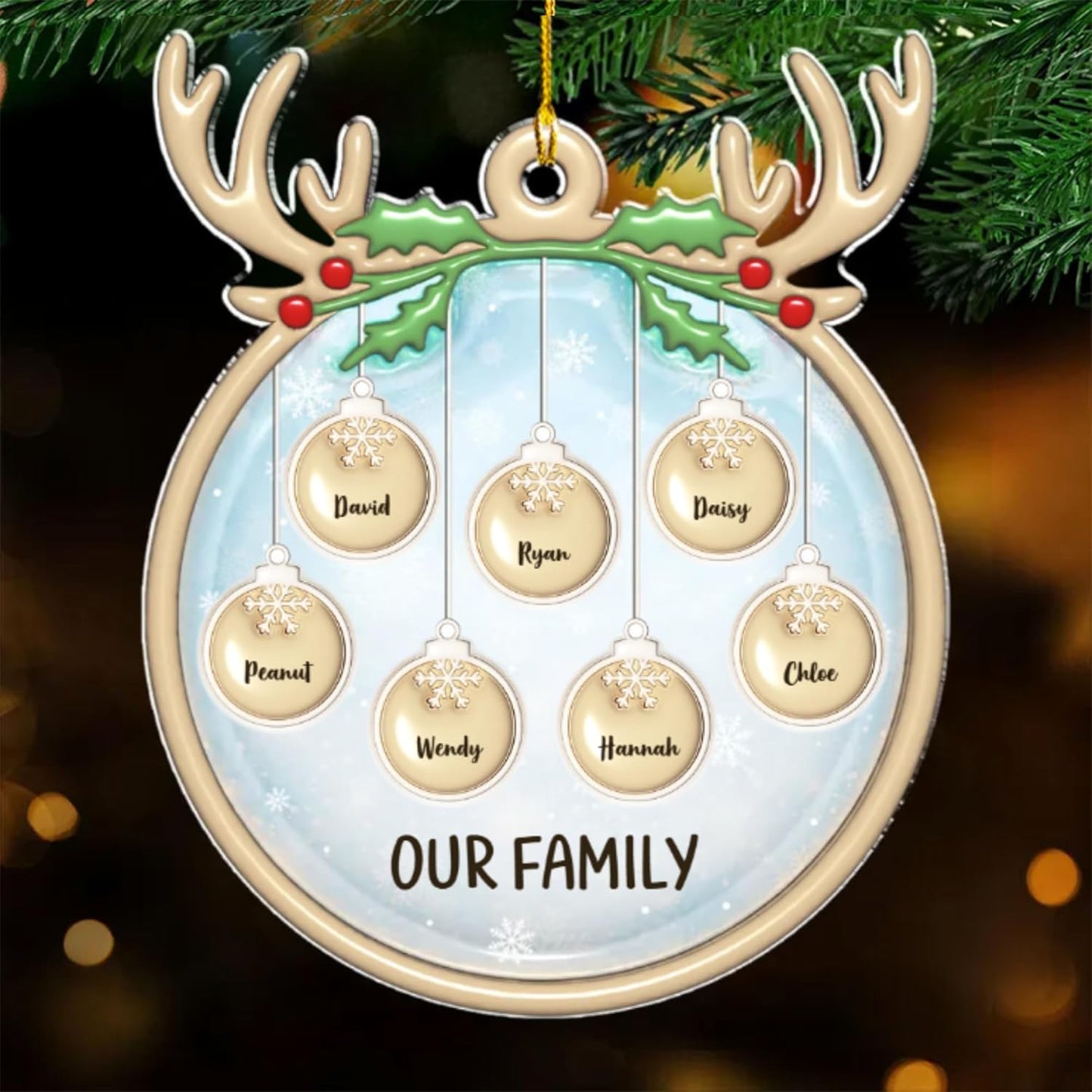 Family Charm Personalized 3D Inflated Effect Acrylic Ornament, Custom up to 10 Names, Ideal for Family, Friends, and Loved Ones