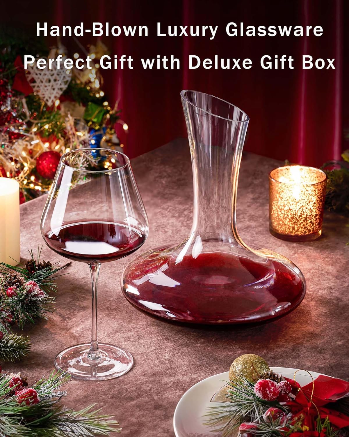 JBHO Set of 4-21 Ounce Hand Blown Italian Style Crystal Burgundy Wine Glasses - Lead-Free Premium Crystal Clear Glass - Gift-Box for any Occasion