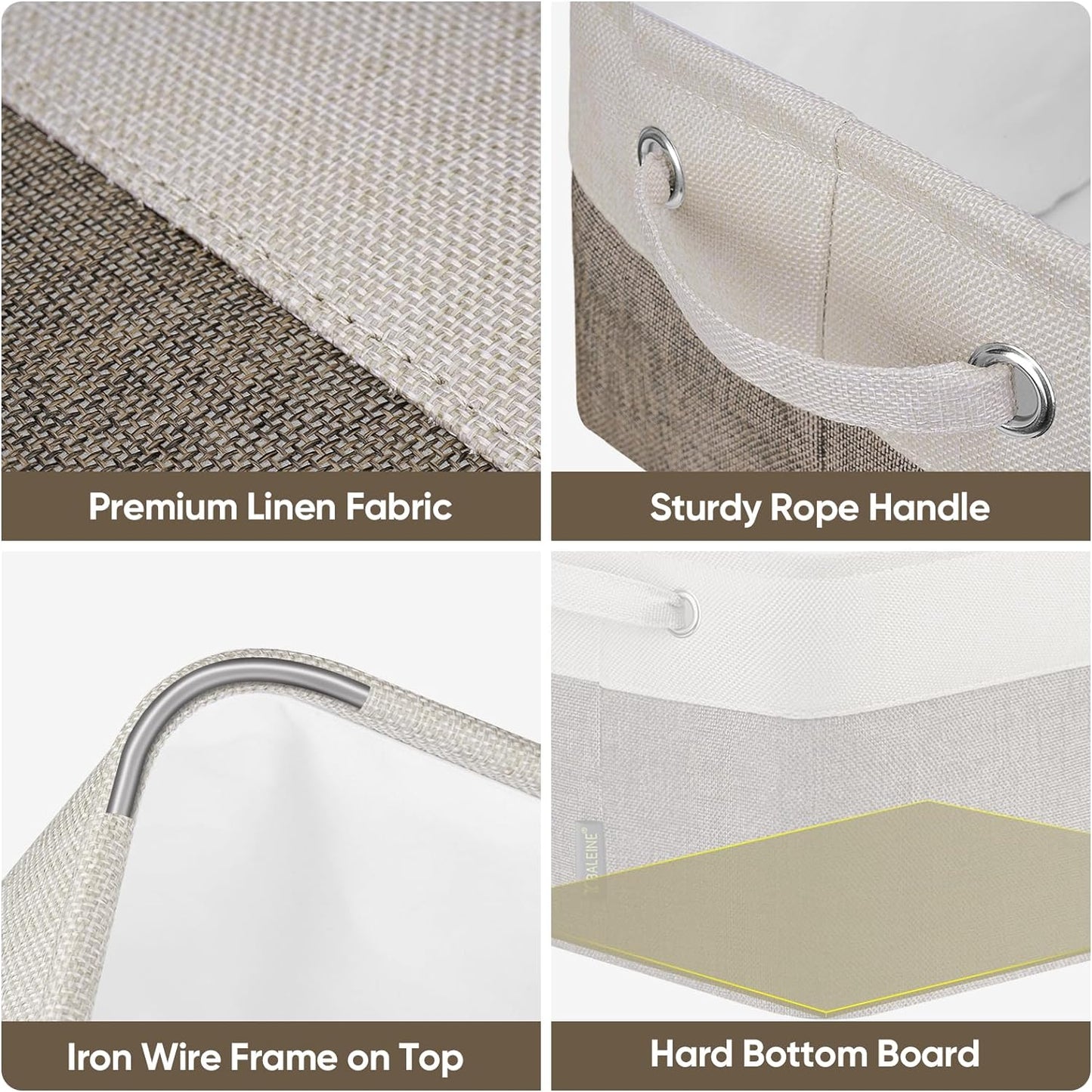 BALEINE 3 Pack Fabric Storage Bins for Shelves, Linen Storage Baskets for Organizing, Decorative Closet Bins for Clothes, Home (Brown, 12"x8"x8")