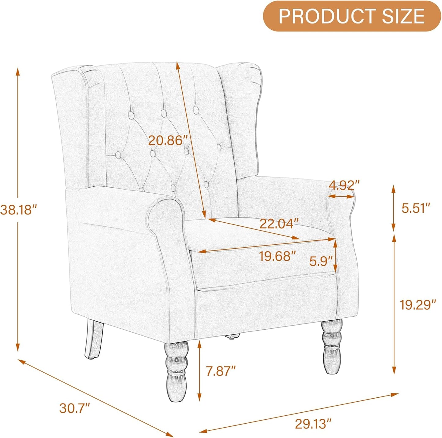 UIXE High Back Accent Chairs Set of 2, Upholstered Armchair in Fabric, Retro Wingback Arm Chair for Living Room, Comfy Single Sofa Bedroom Reading Seat with Solid Wood Legs - Light Gray