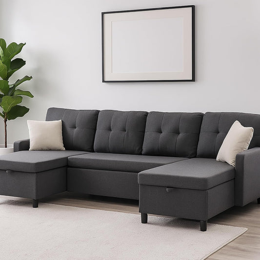 Pull Out Couch, Oversized Sleeper Sofa Couch, Sectional Sleeper Sofa Bed for Living Room Bedroom Lounge (Grey, 110 Inch)