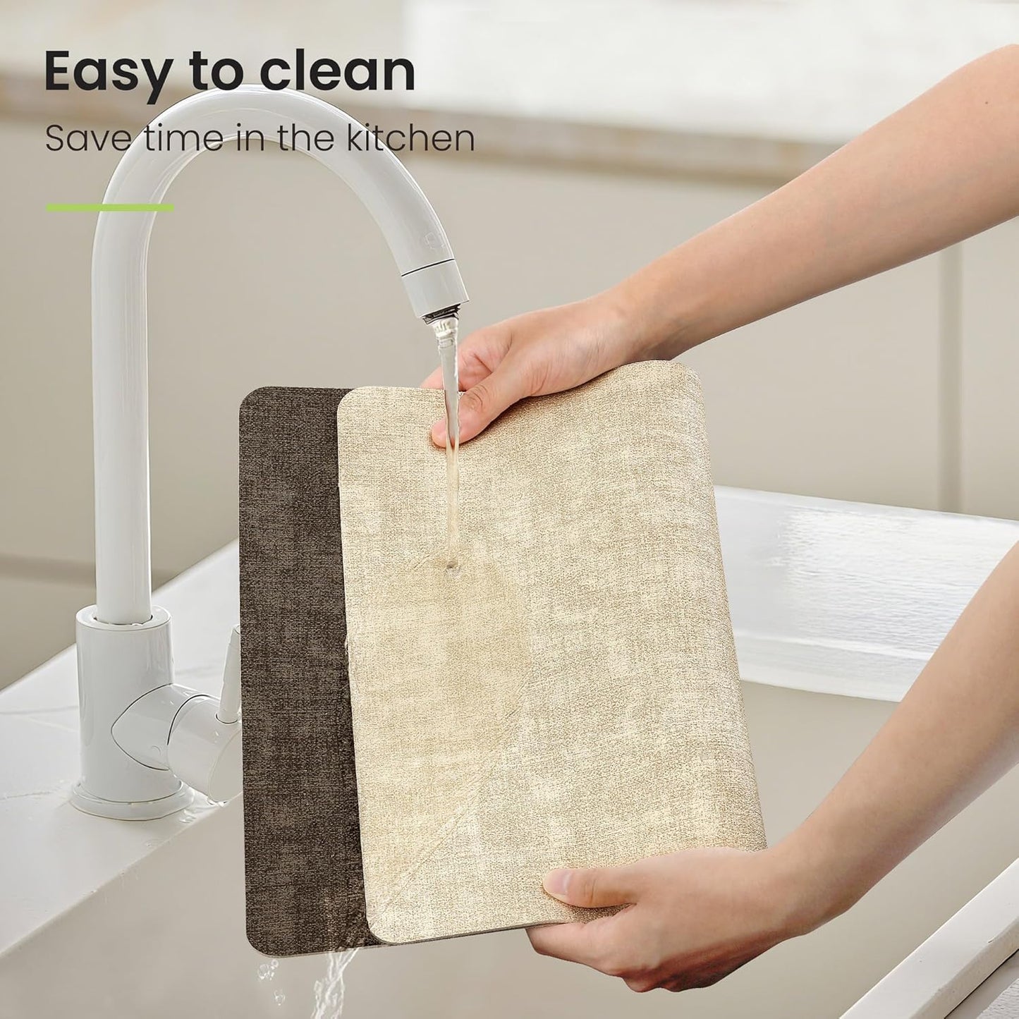 Faux Leather Dual Sided Placemats Set of 4, Square Non-Slip Heat Resistant Placemats with Coaster, Reversible wipeable Waterproof Table Mats for Kitchen, Dining, Outdoor (4, Beige Dark Coffee)