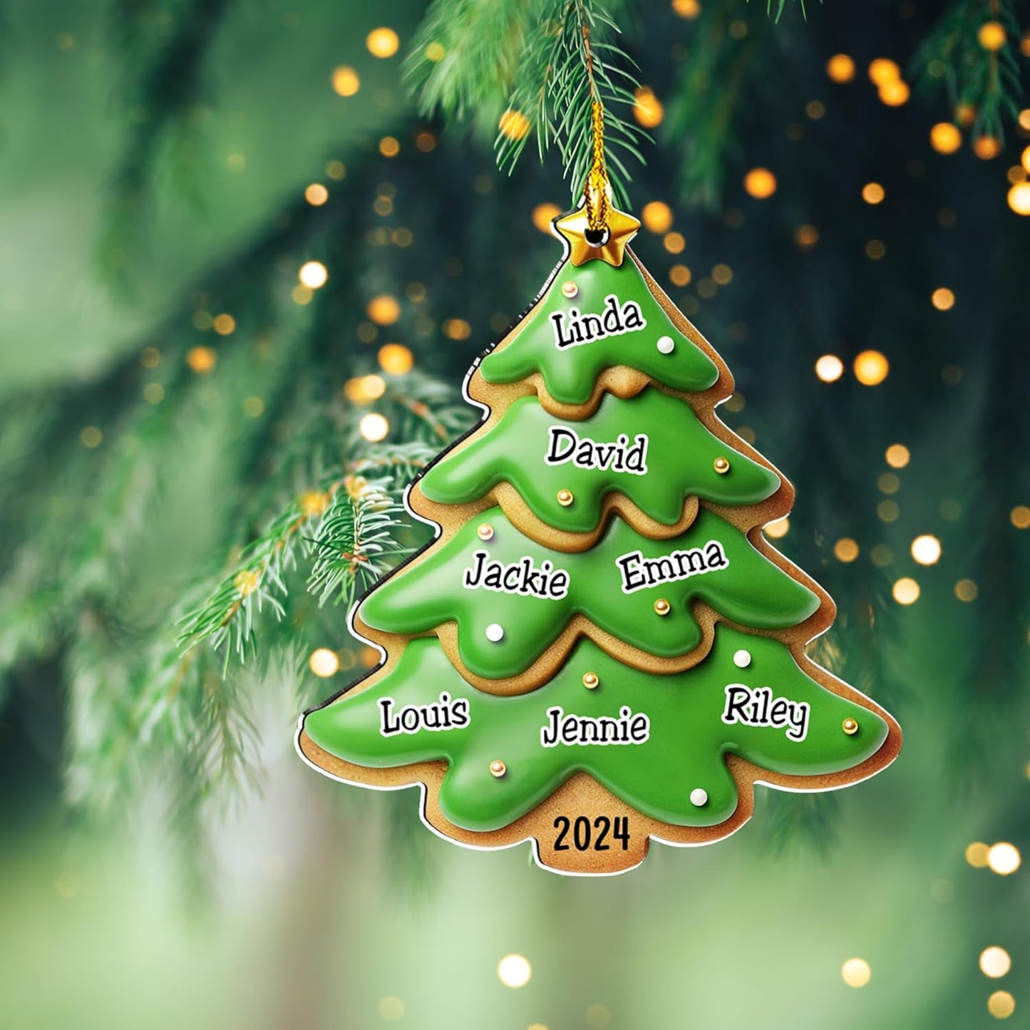 Family Gingerbread Name - Personalized Custom 3D Inflated Effect Acrylic Ornament Family Members and Pets Ornament Gifts for Family Tree Decoration (A05, 7 Names)