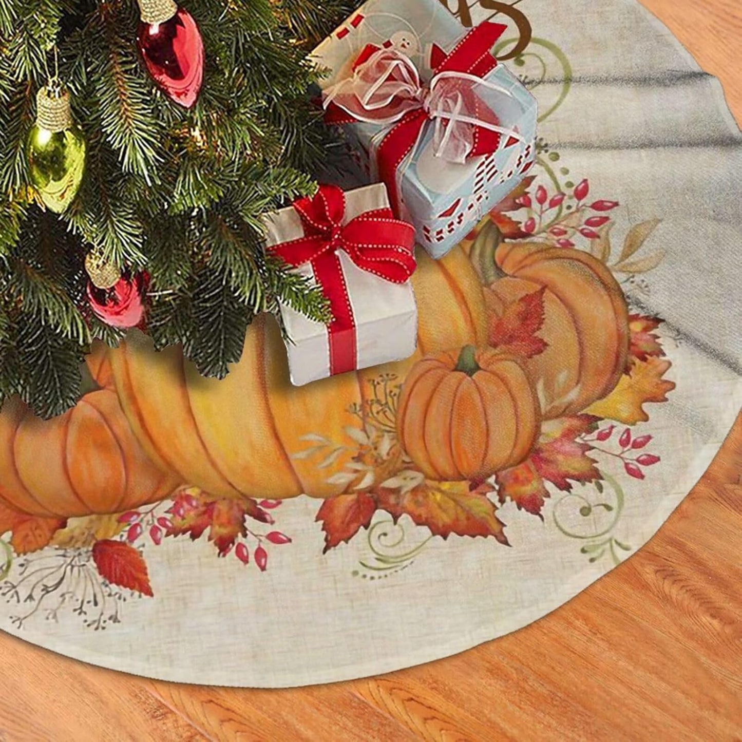 Christmas Tree Skirt,Fall Blessings Xmas Tree Skirt Rustic Farmhouse Tree Skirt for Christmas Decor Xmas Holiday Home Party Decorations48