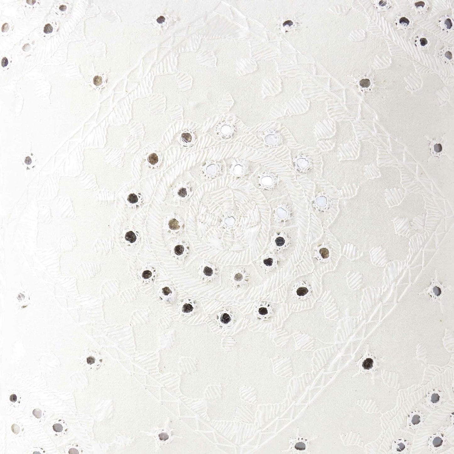 Eyes of India Embroidered Decorative Boho Throw Pillow Cover with Mirrors, Handmade Bohemian Accent Cushion Case for Sofa Couch Bedroom Living Room (White, 16" x 16")