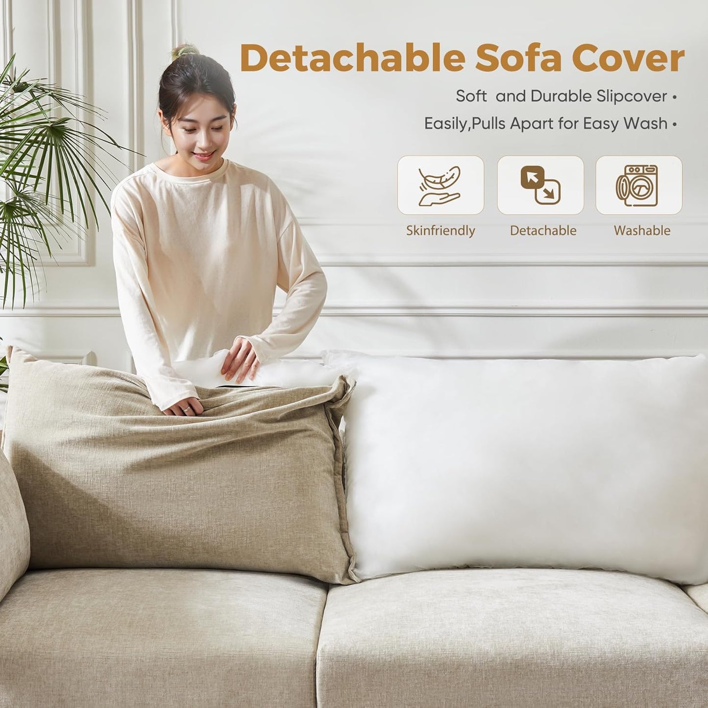 166.6" Oversized Modular Sectional Sofa, U Shaped Convertible Couch with Movable Ottoman, Large 8 Seat Corner Couches for Living Room Deep Seat Beige Chenille