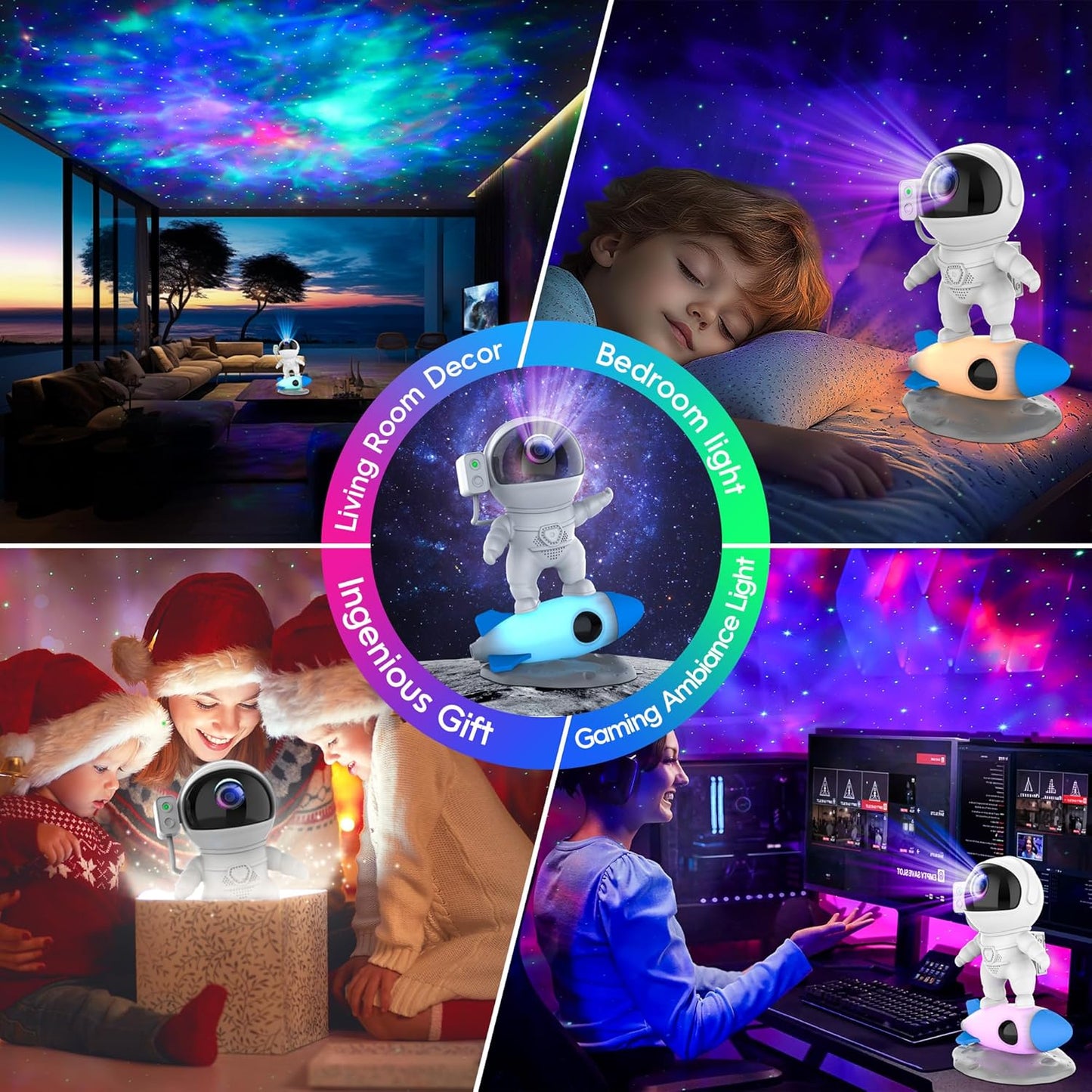 FlyEagle Astronaut Galaxy Projector, Star Nebula Projector with Rocket Lamp, Night Lights LED Star Projector for Bedroom, Remote Control, White Noises, Bluetooth Speaker for Bedroom