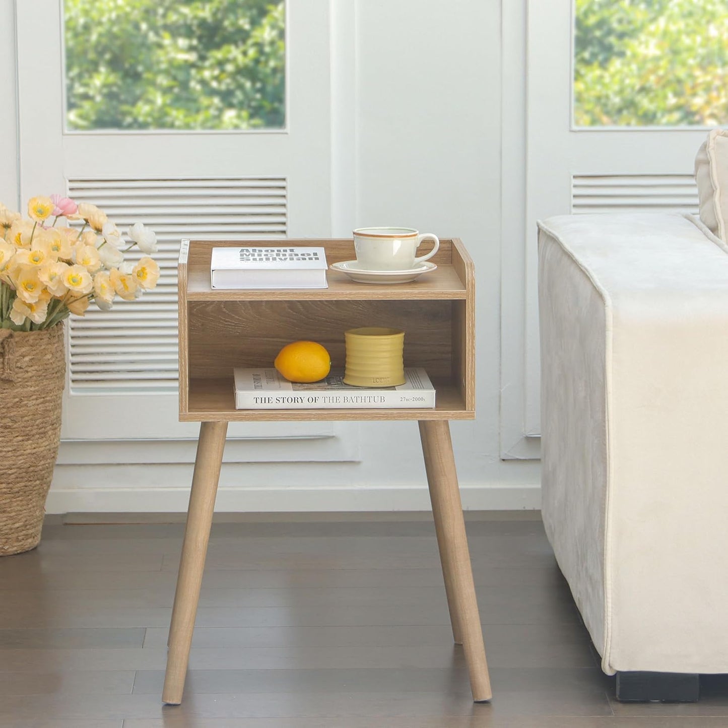 MaxSmeo Nightstand, Mid Century Modern Side Table Bedroom with Storage, Small End Bedside Table with Solid Wood Legs for Living Room, Office Small Spaces (Rustic Walnut)