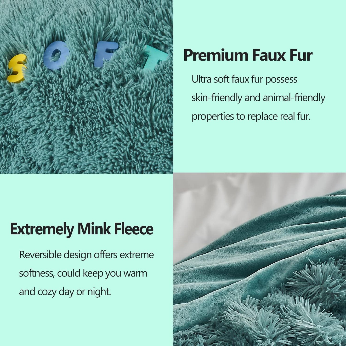 GONAAP Fuzzy Faux Fur Throw Blanket Twin Size Light Teal Super Soft Cozy Plush Fuzzy Shaggy Blanket for Couch Sofa Bed (Light Teal, Twin(60"x80"))