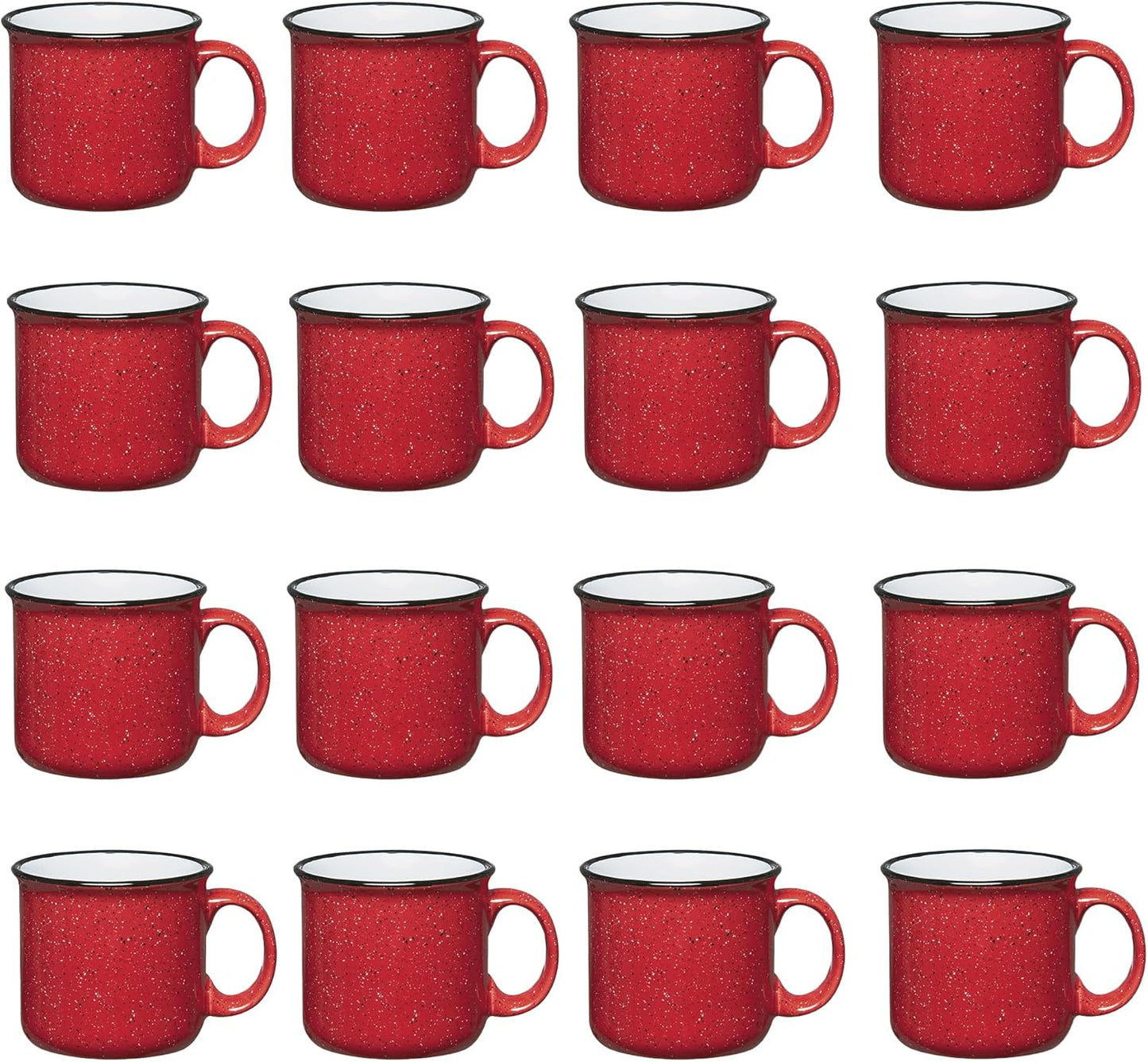 Set of 16 Ceramic Campfire Mugs – 15 Oz, Red – Coffee & Tea Cups for Home, Work, Travel, Camping – Customizable, Great for DIY, Events, Companies