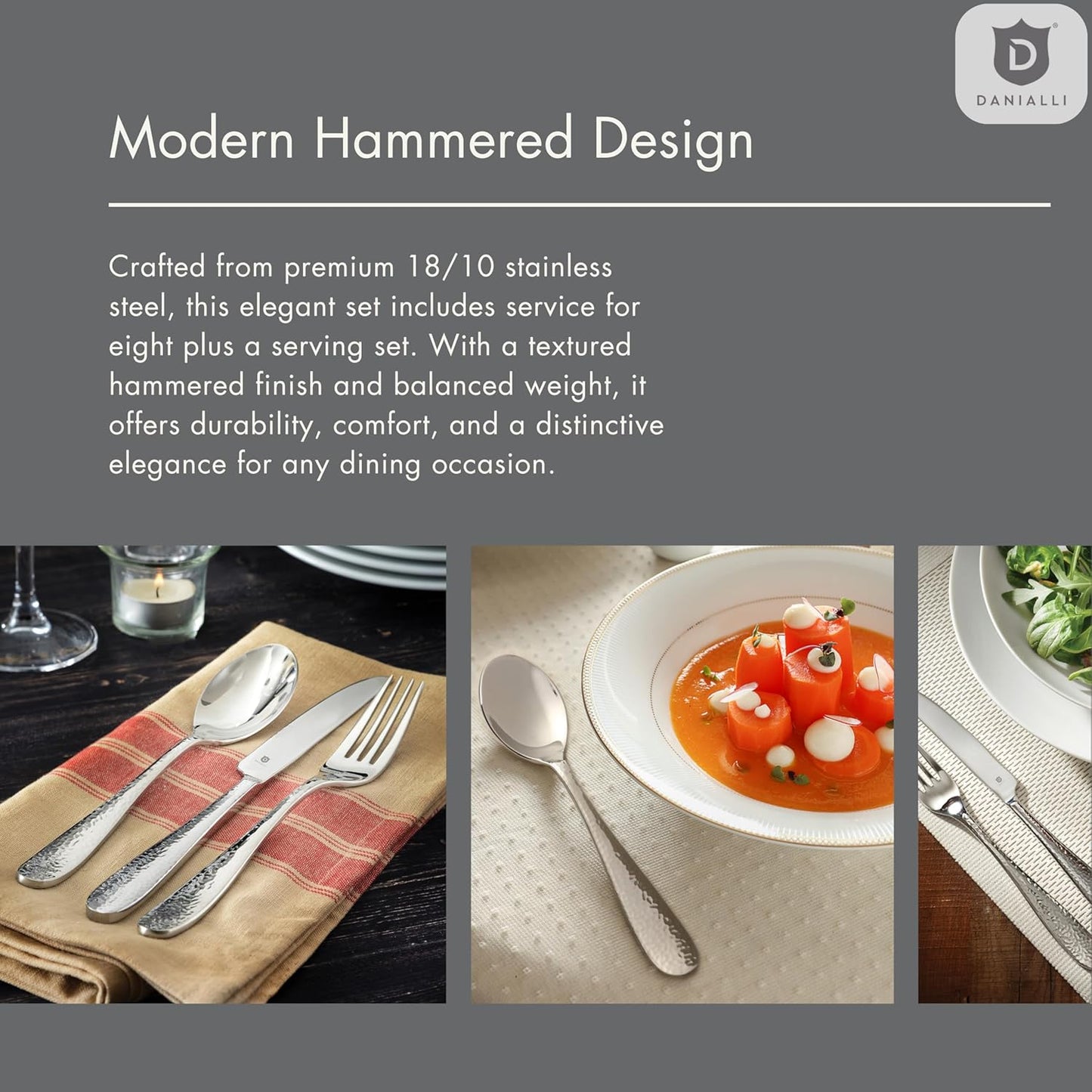 Hammered Silverware Set | Premium 18/10 Stainless Steel Flatware Service for 8 | Heavy-Duty & Dishwasher Safe | Built to Last (40-Piece, Fidenza Hammered)