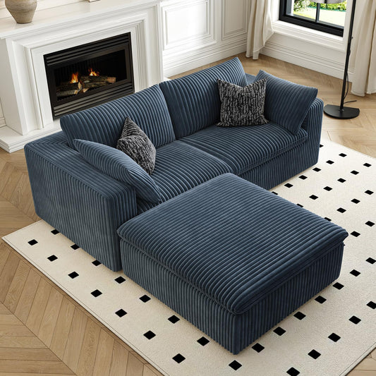 LoveSeat Cloud Couch Modular Sectional Sofa for Living Room,Modern Sofa with Deep Seat，2 Seater Boneless Couch with Ottoman,Comfy Upholstered Couches for Apartment, Studio, Office,Bedroom，Blue