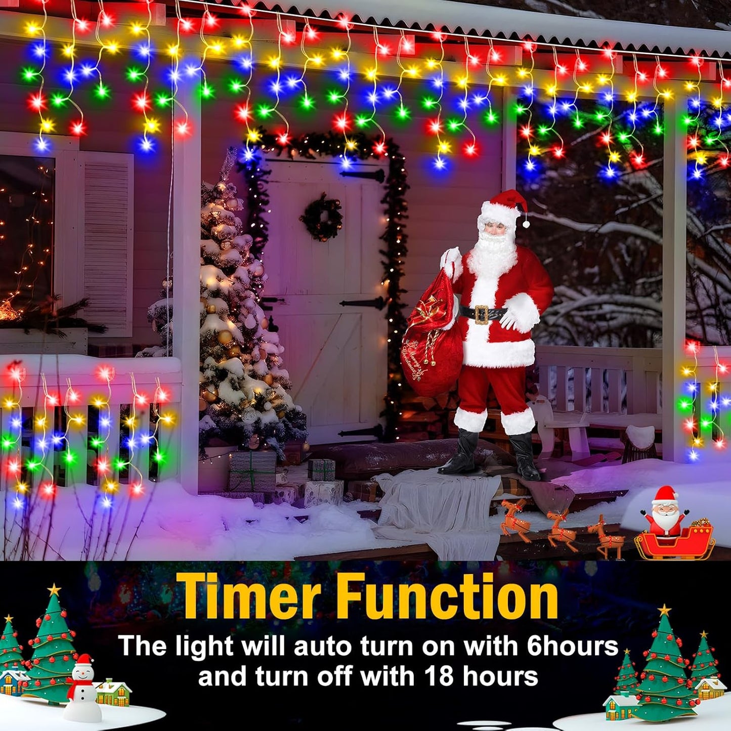 Color Changing Ice Lights, 164FT 1600 LED Outside with 320 Drops, 11 Modes Timer Waterproof Warm White to Multicolor String Lights for Christmas Eaves Party Decorations
