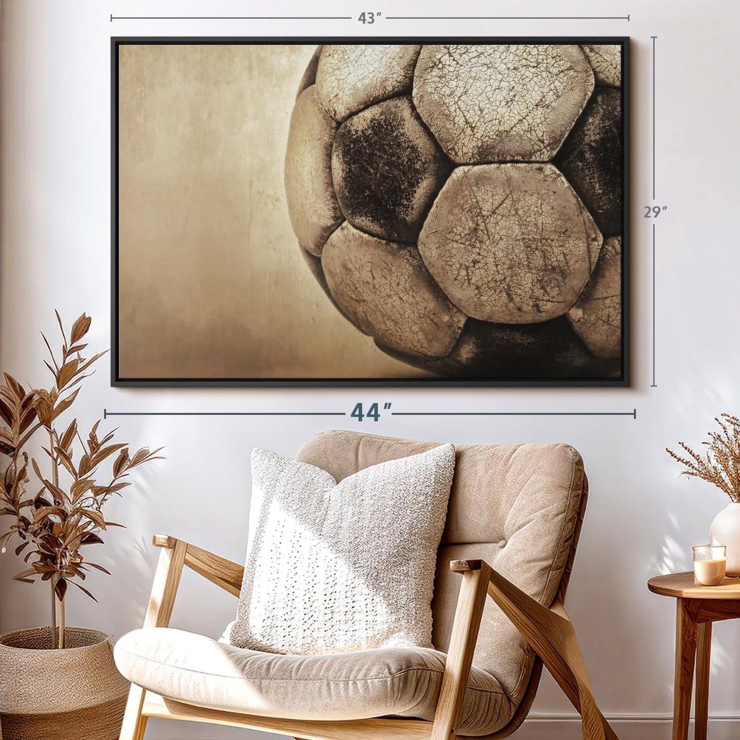 Elephant Stock Worn Soccer Ball Wall Art - Horizontal Framed Canvas - 1-Piece Living Room Wall Decor - Photography sports Canvas Print - Brown and Gray Decor for Wall - 43" X 29"