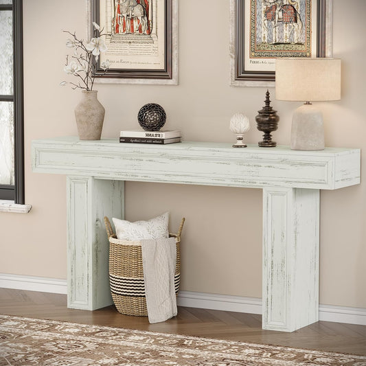 Rresyet 63 Inch Long Console Table, Sofa Table Behind Sofa, Wooden Entryway Table, Farmhouse Entryway Table for Entry, Hallway, Living Room (White)