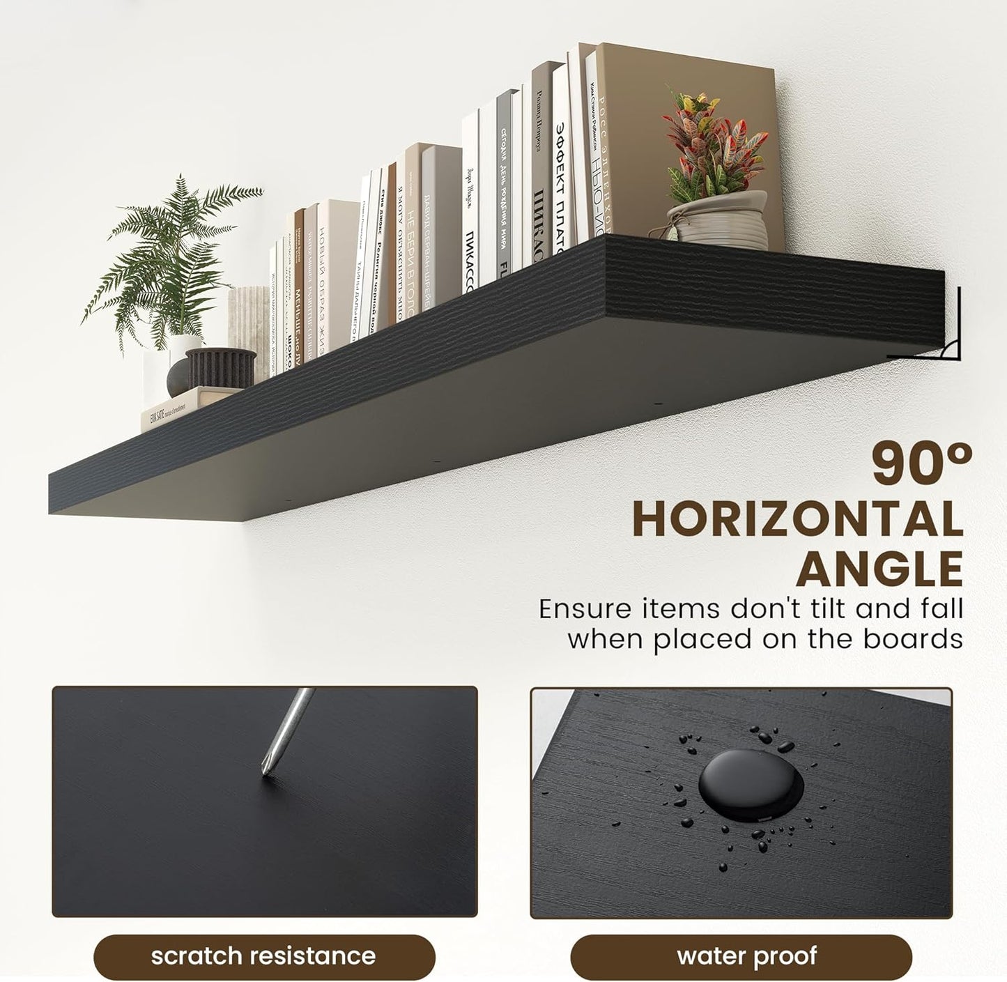 Black Floating Shelves for Wall - 72 Inch Wide x 12 Inch Deep Wall Shelves Set of 1 - Rustic Black Wood Shelves for Living Room, Bathroom, Laundry Room, Bedroom, Kitchen, Home Office