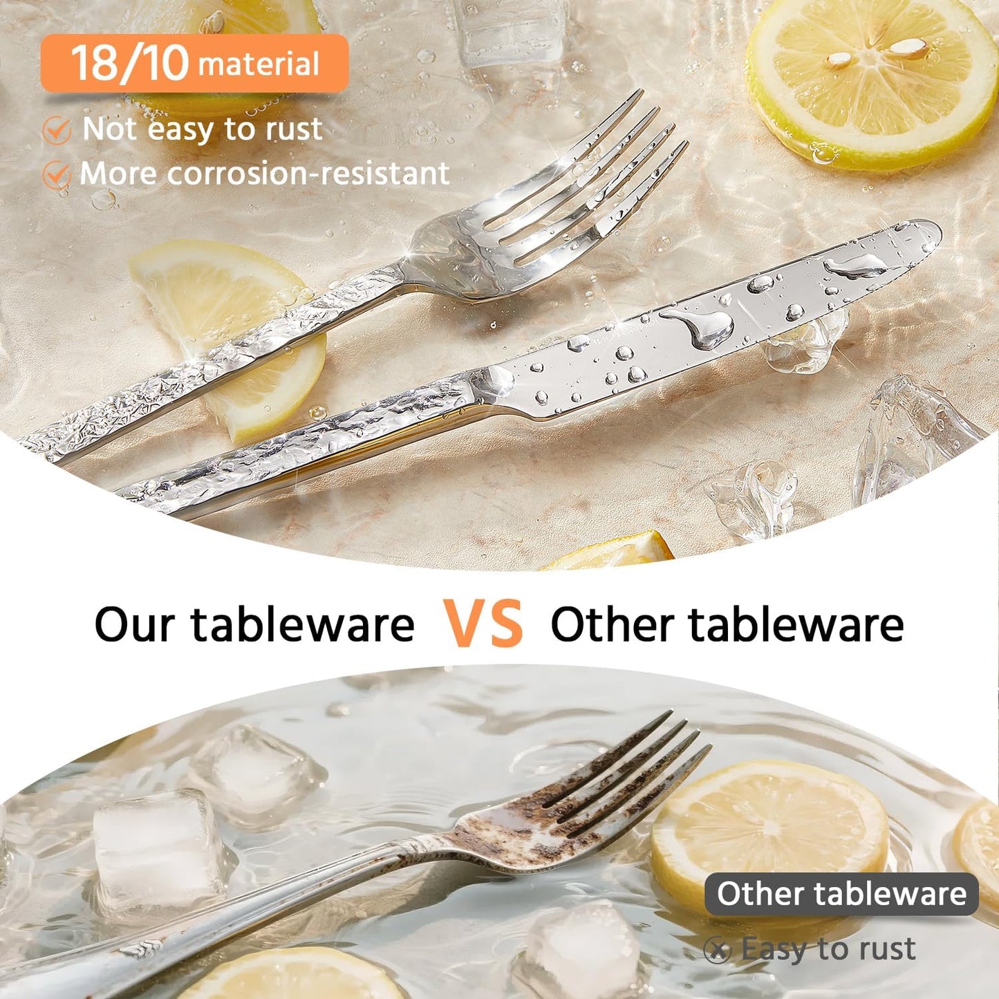 KINGSTONE 40 Pcs Hammered Silverware Set for 8, 18/10 Stainless Steel Heavy Duty Flatware Set, Tableware Cutlery Utensil Sets for Home Restaurant Dishwasher Safe