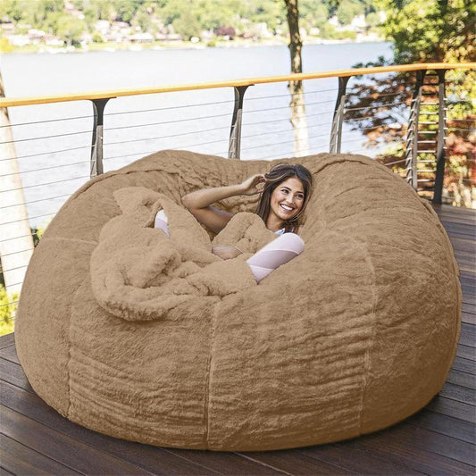 Big Huge Giant Bean Bag Chair for Adults, (No Filler) Bean Bag Chairs in Multiple Sizes and Colors Giant Foam-Filled Furniture - Machine Washable Covers, Double Stitched Seams (Khaki,5FT)