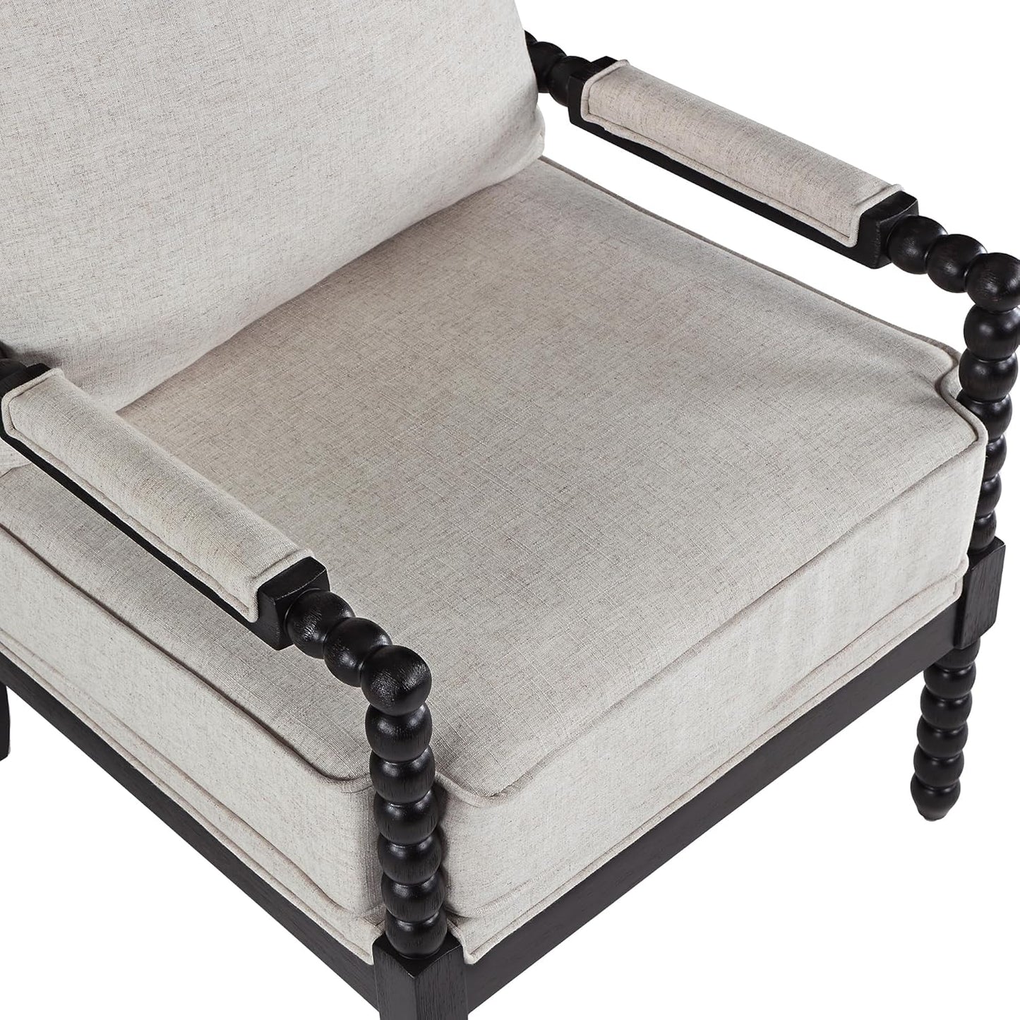 DUHOME Linen Fabric Spindle Accent Chair with Wood Frame,Bobbin Chair with High Resilience Spring Cushion and Armrest Pads, Leisure Armchair for Living Room Bedroom Farmhouse Home Office Belcony