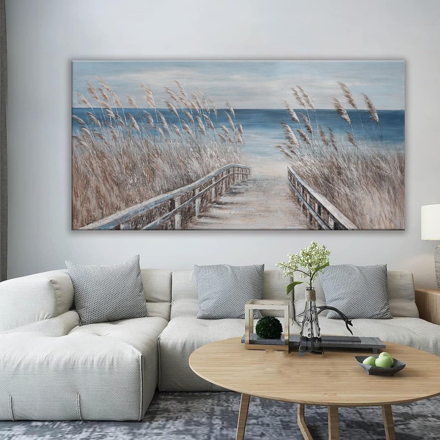 Canvas Wall Art Decor Large Modern Wall Art Decorations Blue Beach Coastal Artwork for Walls Textured Wall Art Prints Pictures Wall Decor Wall Art Bedroom 29"X58" For Room Living Room Office Wall Decor