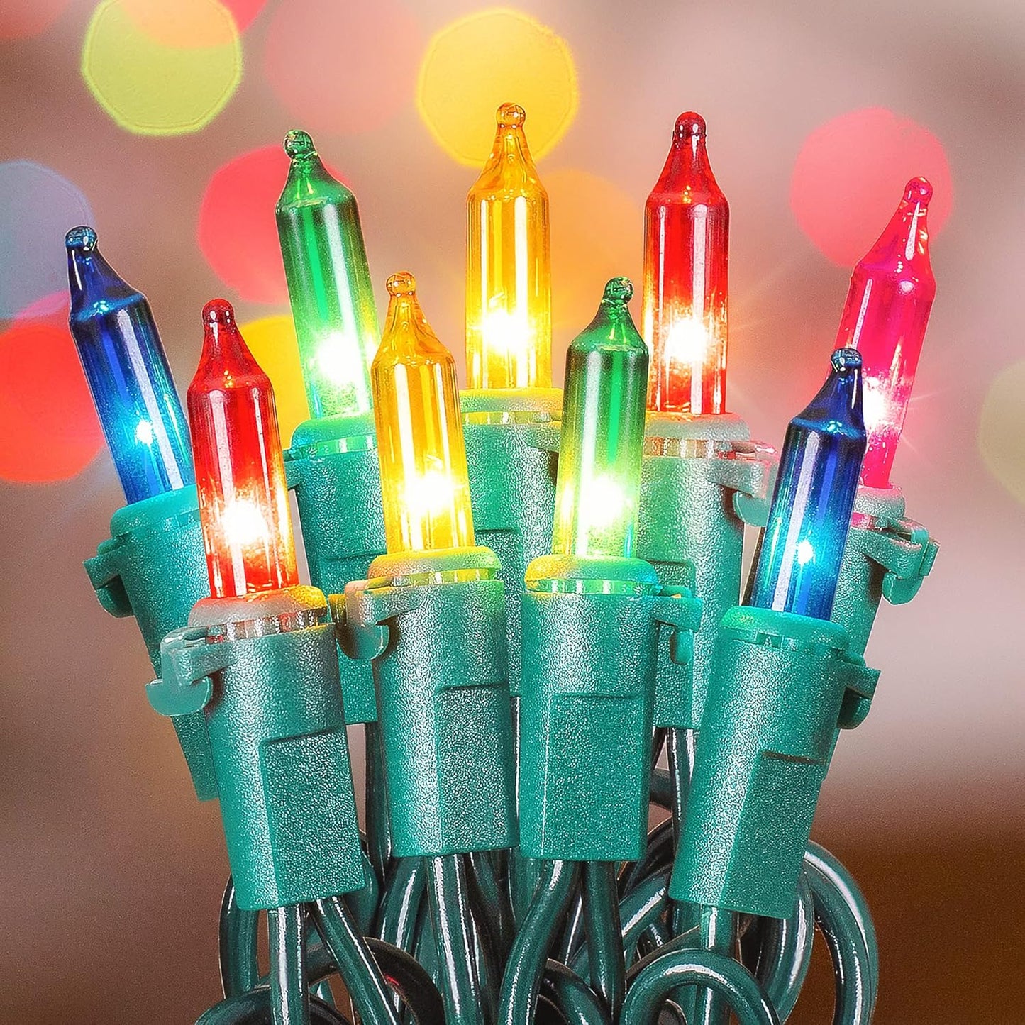 Clear Christmas Lights Green Wire 100 Count 23Feet Incandescent Bulb Mini String Lights for Indoor Christmas Tree Garland Birthday Holiday Party Wedding,Halloween Decor, Multi Color