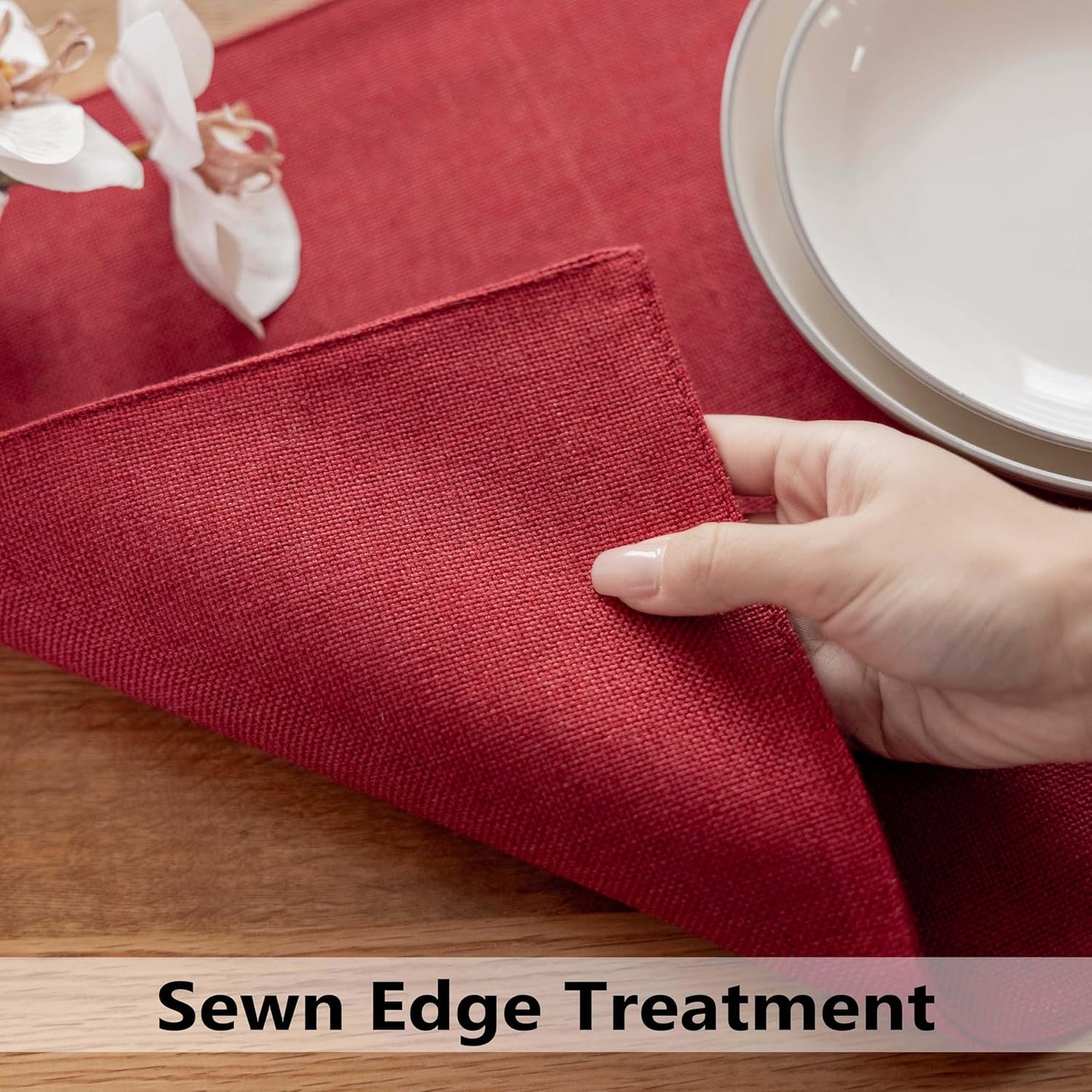 Demetex Christmas Placemats Set of 4 Heat Resistant Red Linen Place Mats Wipeable Cloth Placemats for Party Wedding Holiday Dinner, 13 x 19 inches, Wine Red