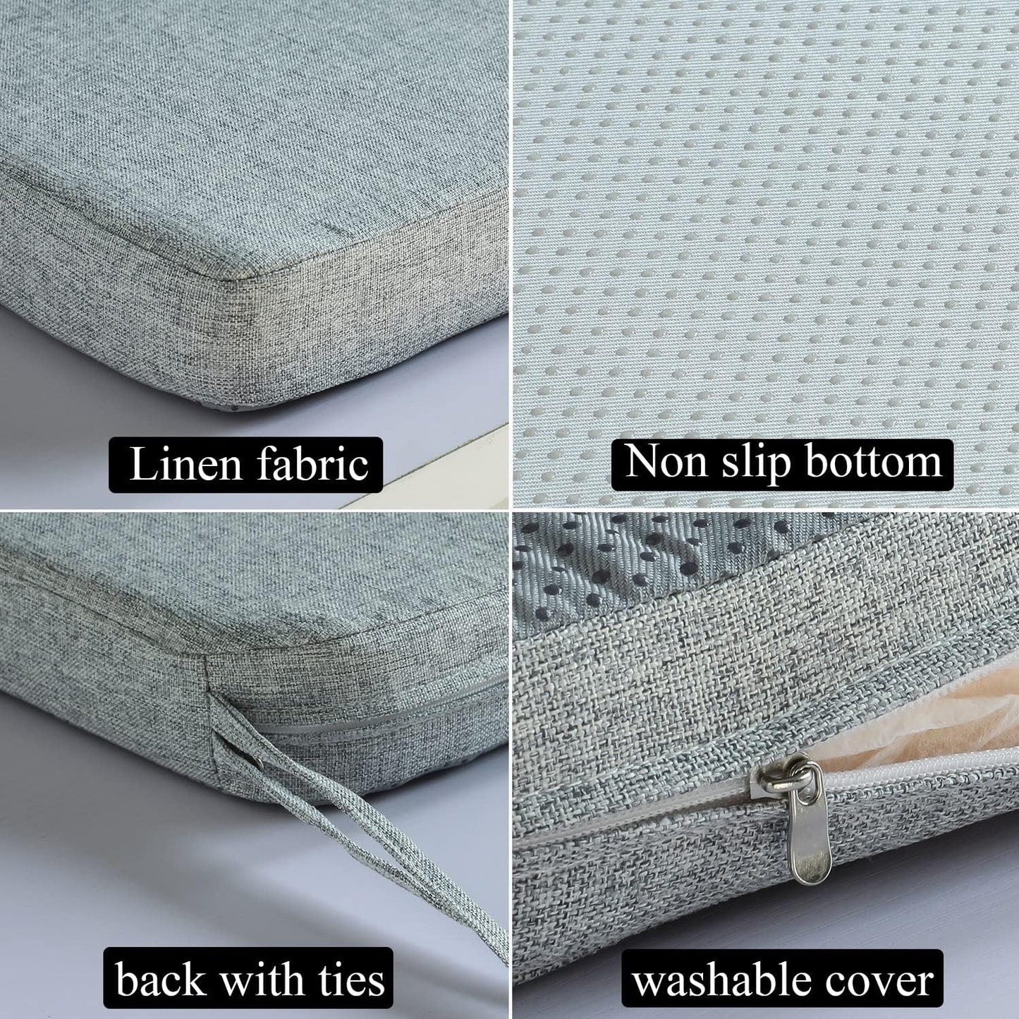 Chair Cushion for Dining Chairs with Ties Non Slip Memory Foam Kitchen Room Chair Pads 2 Pack 17x16 Inch, Light Gray