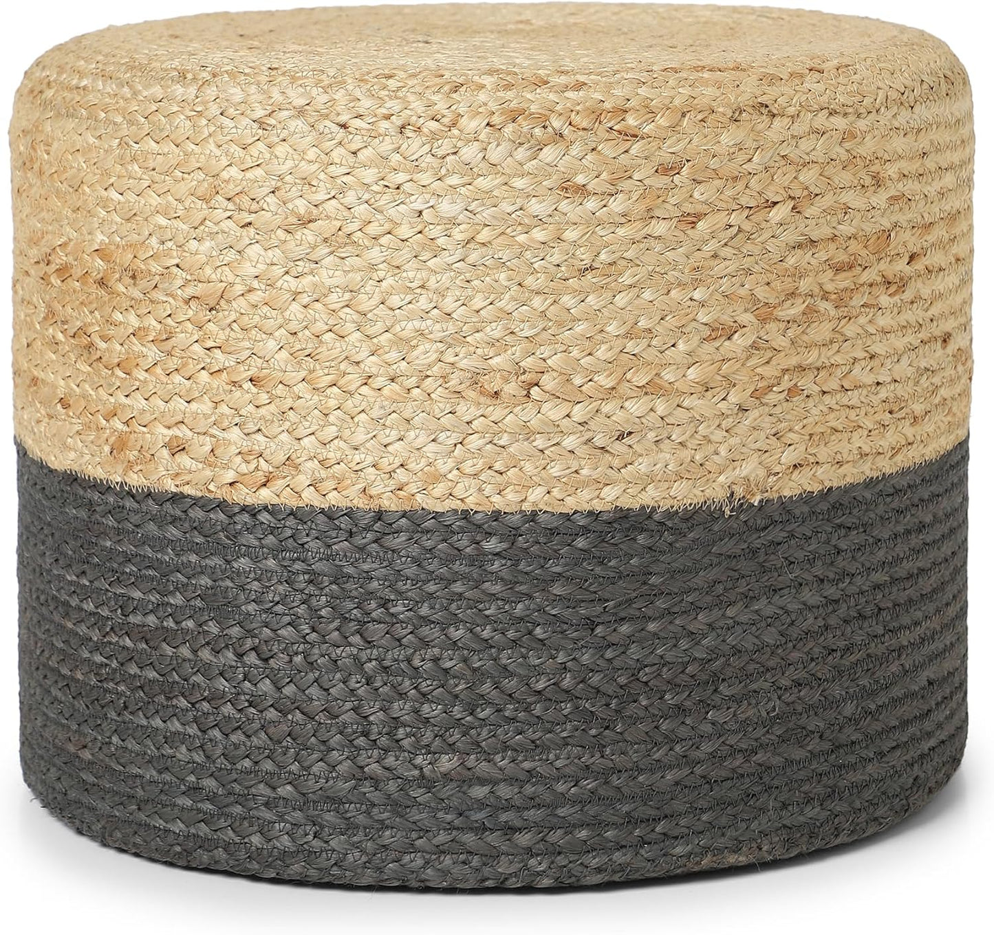 REDEARTH · Cylindrical Pouf Foot Stool Ottoman - Jute Braided Pouffe Poof Accent Sitting Footrest for Living Room, Bedroom, Nursery, Patio, Lounge & Other Rooms (Natural Gray, 18"x18"x14")