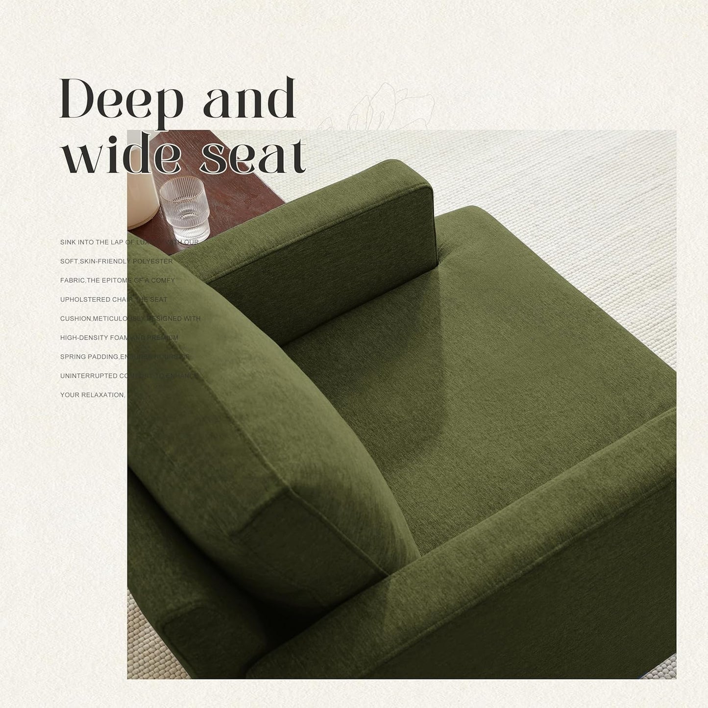 Mid-Century Accent Chair,Modern Linen Fabric Armchair for Living Room,Comfy Upholstered Reading Accent Chairs for Bedroom,Single Sofa Chair with Wood Legs (Green, 2 Pack)