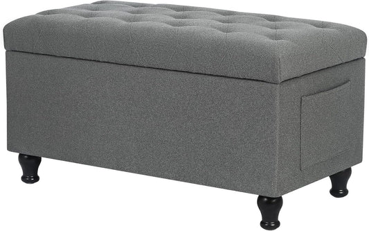 Ottoman with Storage 32'' Ottoman Storage Bench Fabric Ottomans Footstools Upholstered Foot Rest Stool for Couch, Living Room, Bedroom, Entrance Shoe Bench Gray