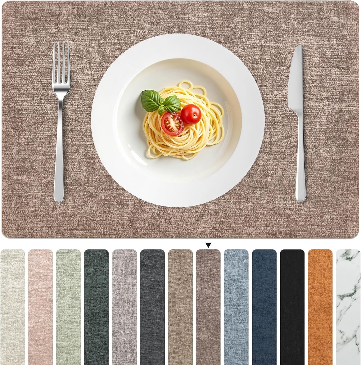 FROMHEART Faux Leather Placemats Set of 6–Waterproof,Heat/Oil Stain-Resistant PU Table Mat–Reversible,Non-Slip,Easy to Clean Place Mats for Kitchen,Dining,Indoor/Outdoor,(Dark Coffee,11.8" x 17")