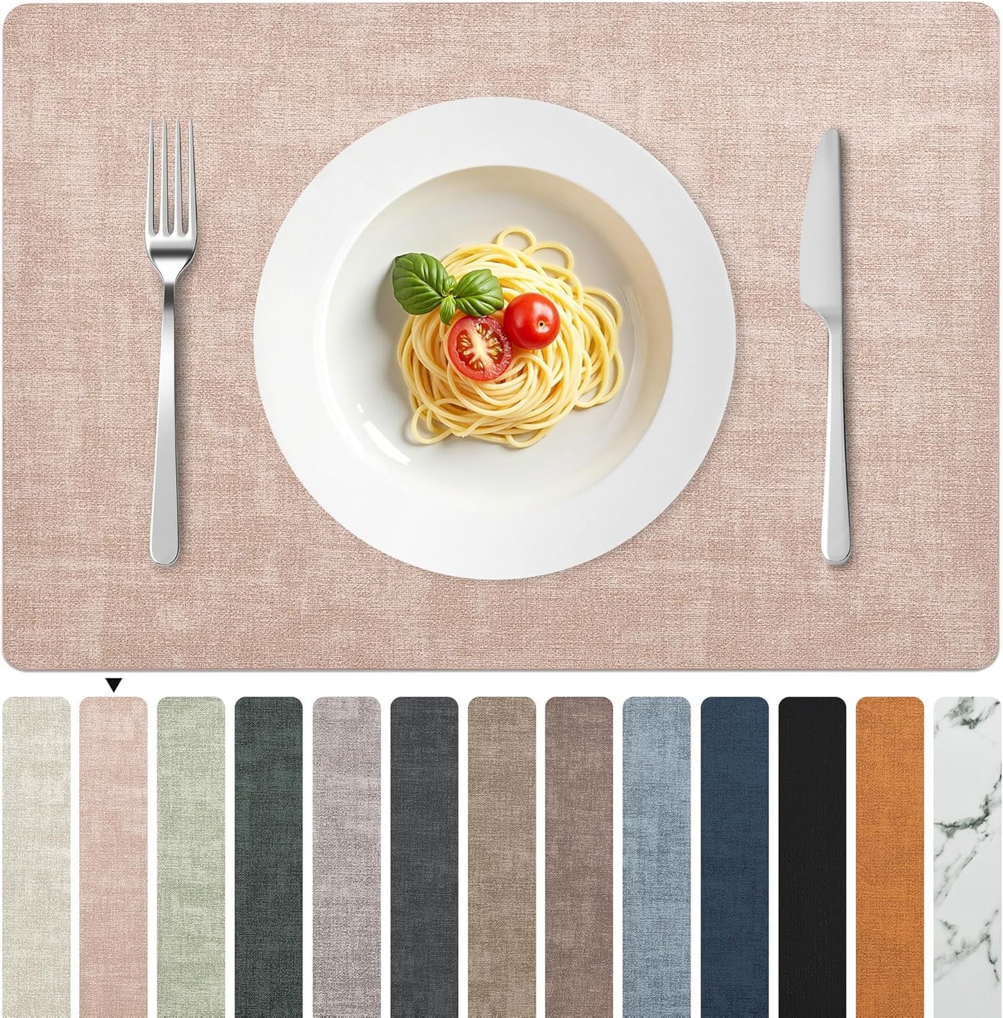 FROMHEART Faux Leather Placemats Set of 6–Waterproof,Heat/Oil Stain-Resistant PU Table Mat–Reversible,Non-Slip,Easy to Clean Place Mats for Kitchen,Dining,Indoor/Outdoor,(Pink,11.8" x 17")