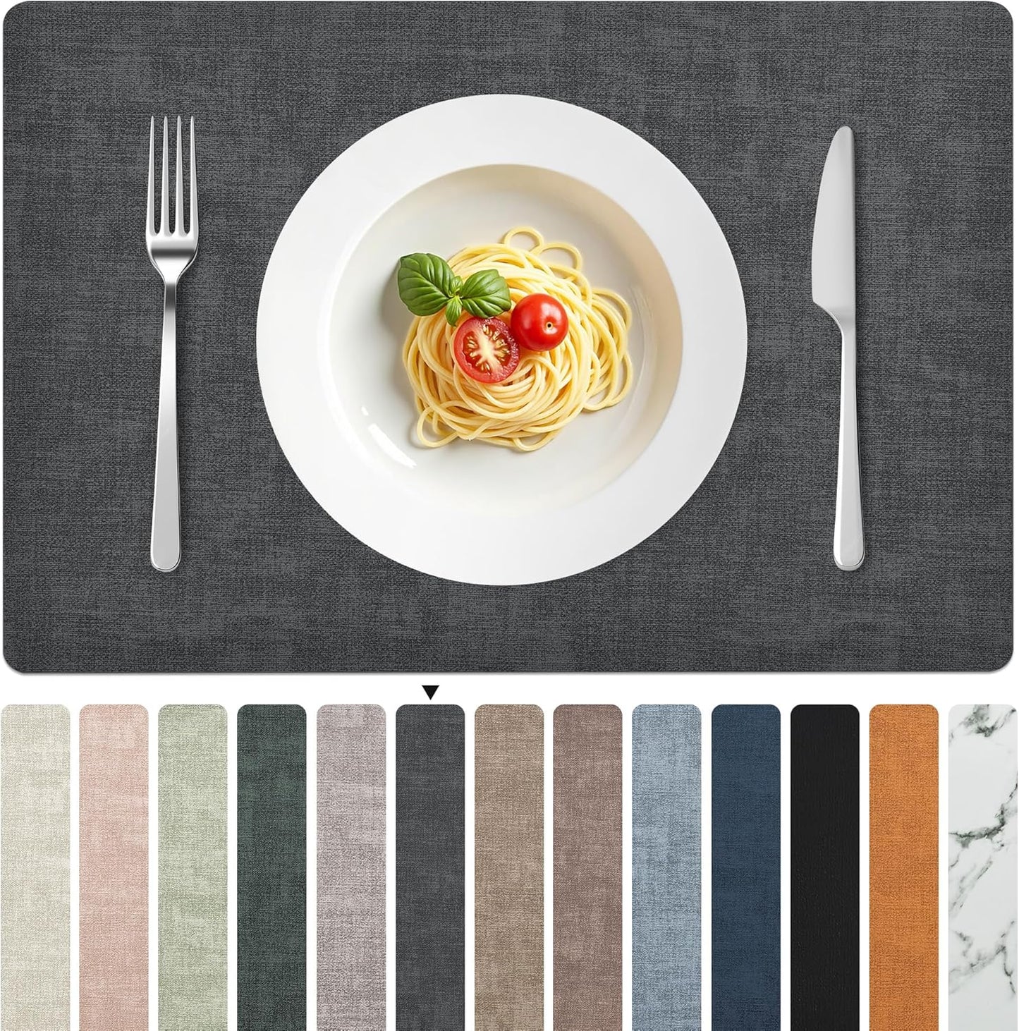 FROMHEART Faux Leather Placemats Set of 4–Waterproof,Heat/Oil Stain-Resistant PU Table Mat–Reversible,Non-Slip,Easy to Clean Place Mats for Kitchen,Dining,Indoor/Outdoor,(Dark Grey,11.8" x 17")