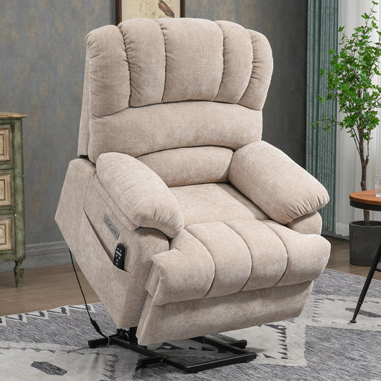 Large Power Lift Recliner Chair with Massage and Heat for Elderly, Ergonomic Backrest, Infinite Adjust, 2 Side Pockets,USB and Type-C Ports, Chenille Beige