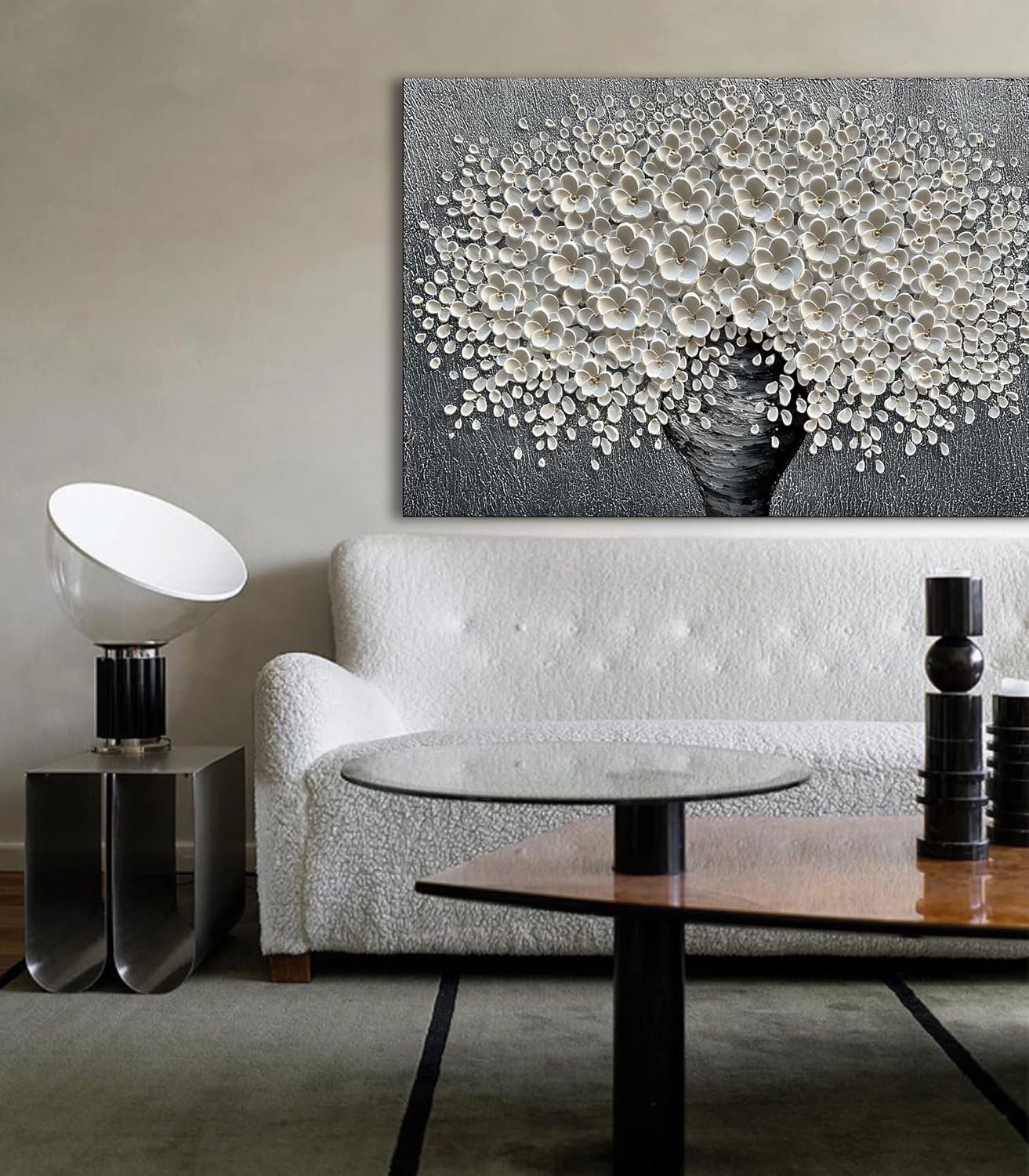 Epicler 30x45 inch Hand-Painted Oil Painting, White Bouquet Oil Painting, Canvas Wall Decoration Painting.