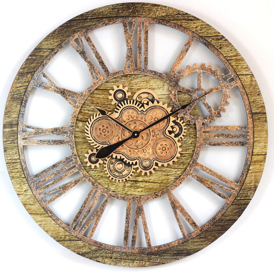 The Gears Clock 36'' Inch Real Moving Gear Wall Clock Vintage Industrial Oversized Rustic Farmhouse (Gold Antique)