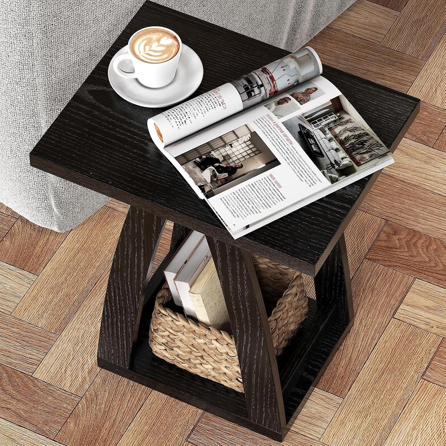 End Tables Living Room, Side Table Beside Sofa, Nightstand for Bedroom, Couch Side Table with Shelf, Modern End Table for Living Room, Black End Table Set of 2